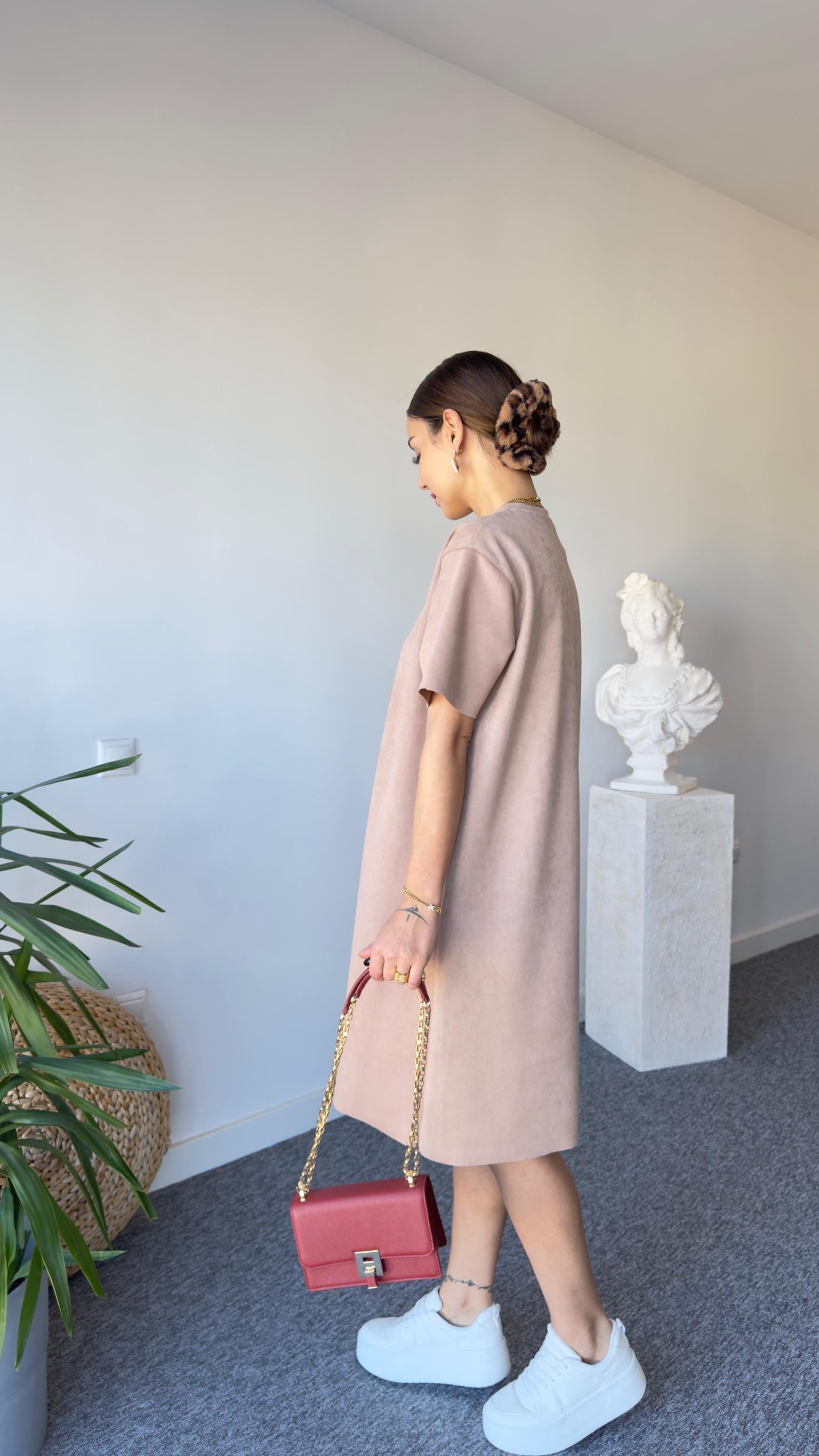 Bej Süet Basic Elbise