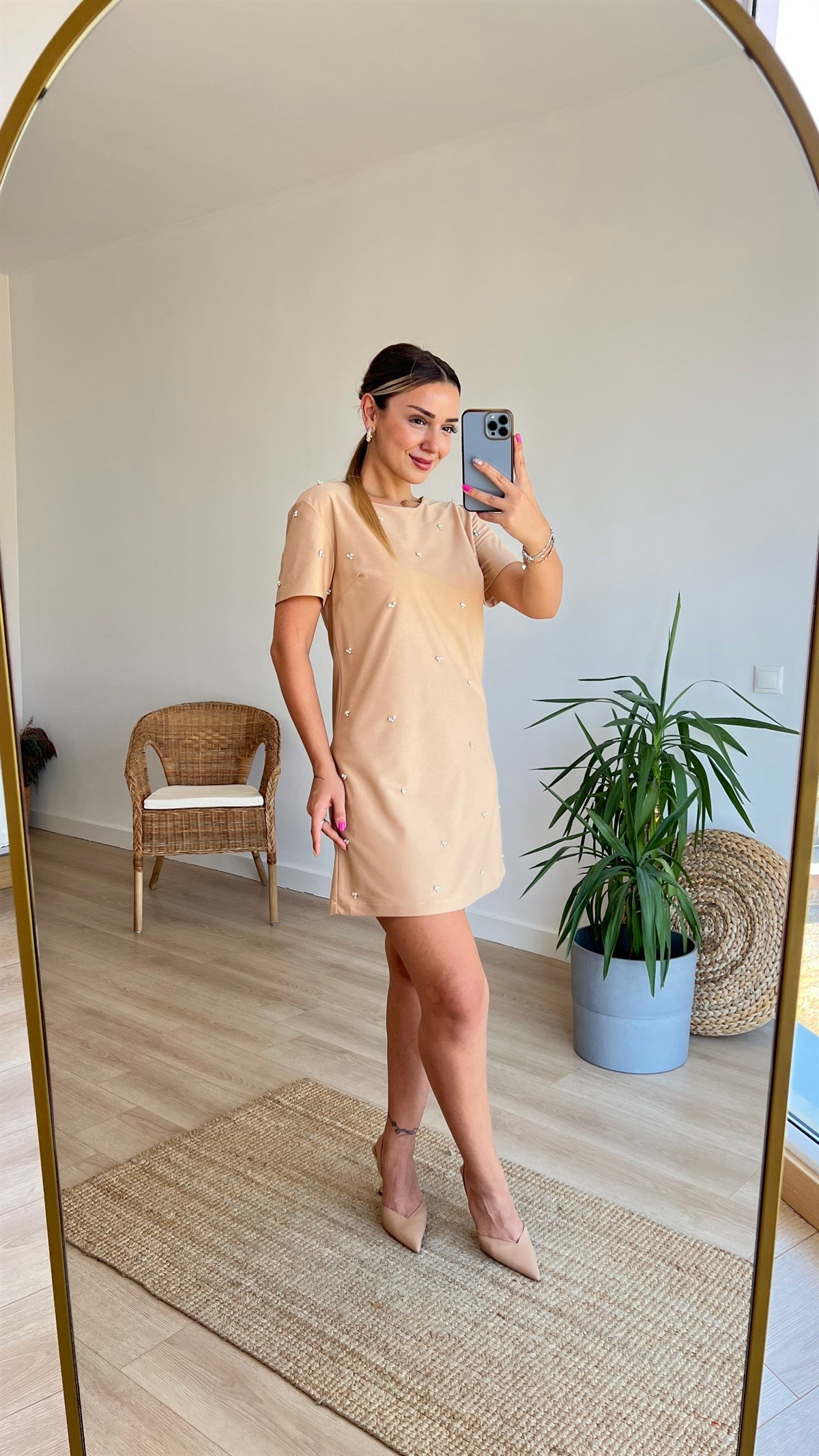 Zara Model Taş Detaylı Süet Elbise