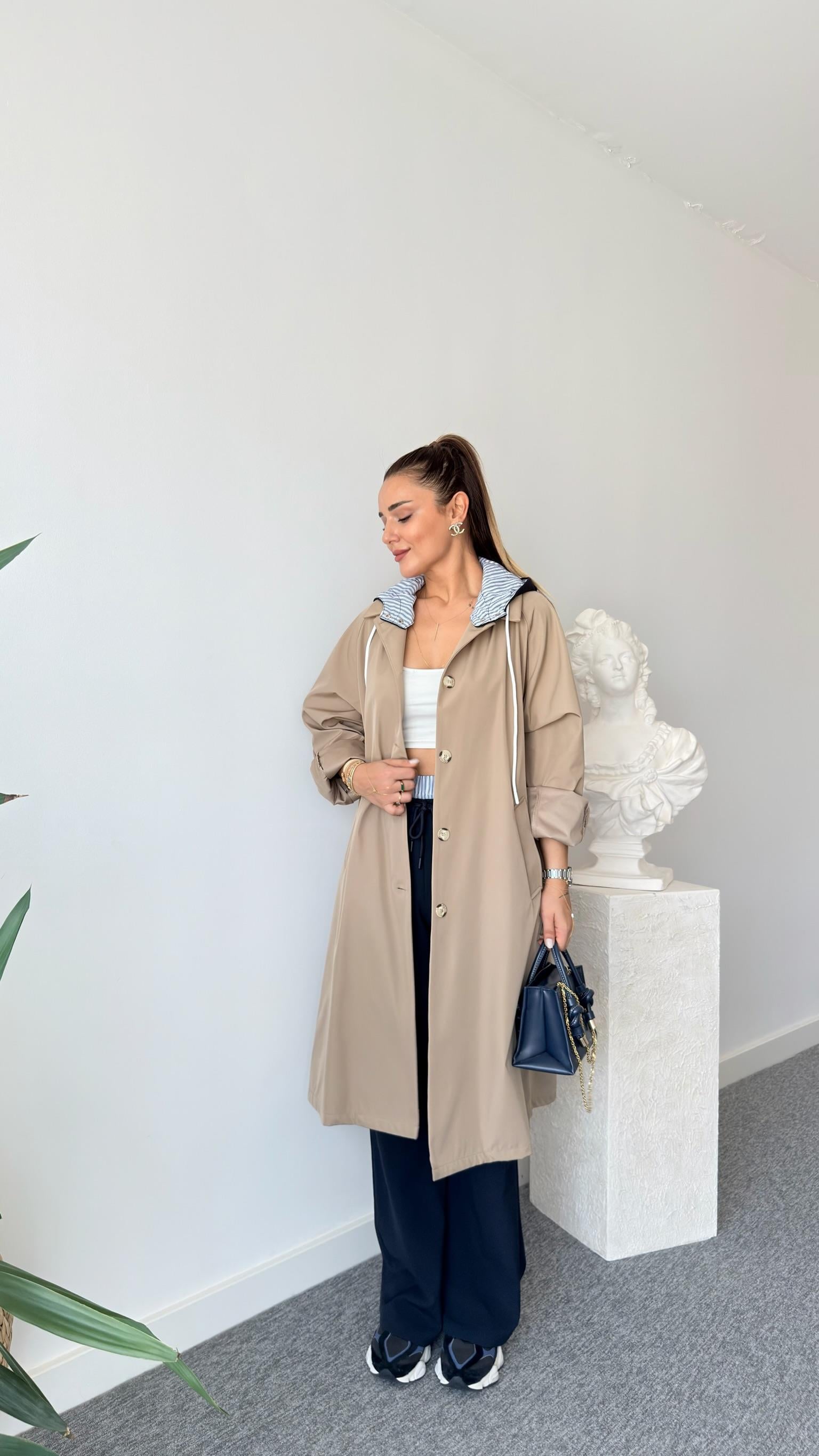 Boje Kapüşonlu Oversize Trençkot