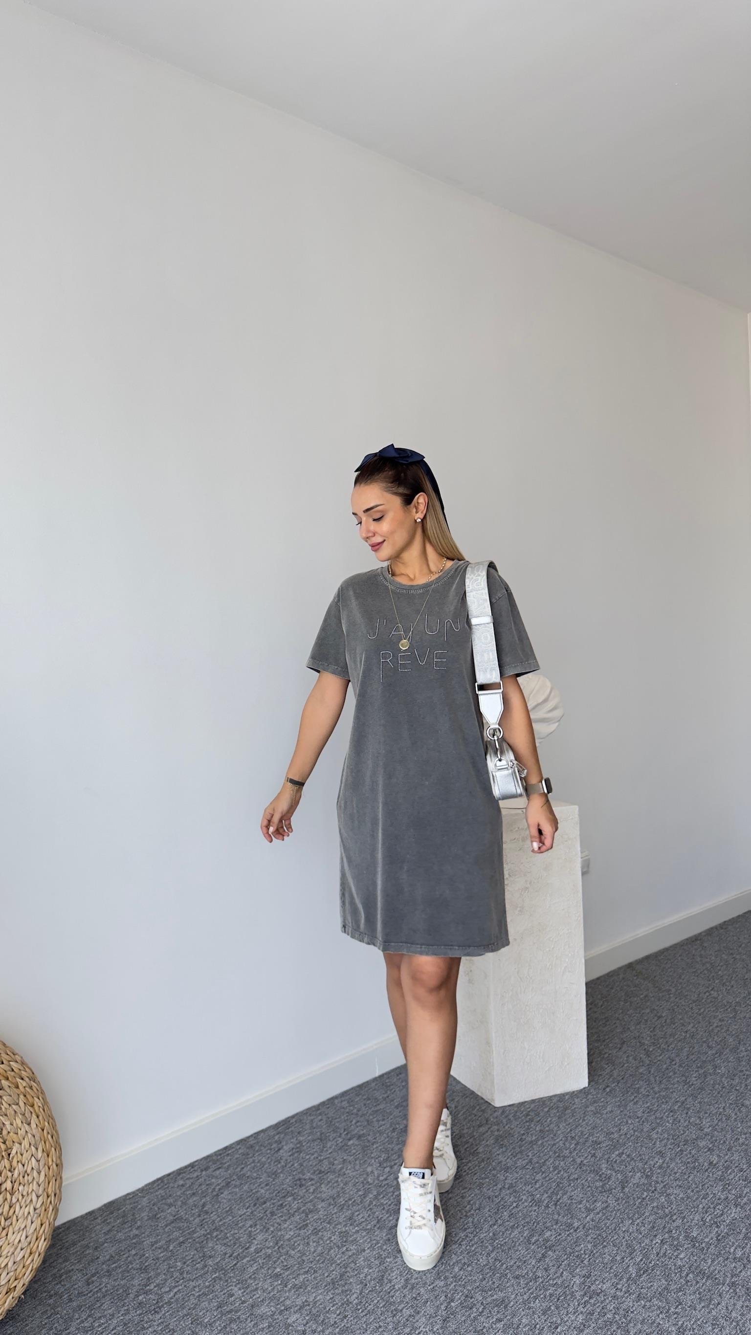 Tws Model Yazı Detaylı Yıkamalı Elbise 