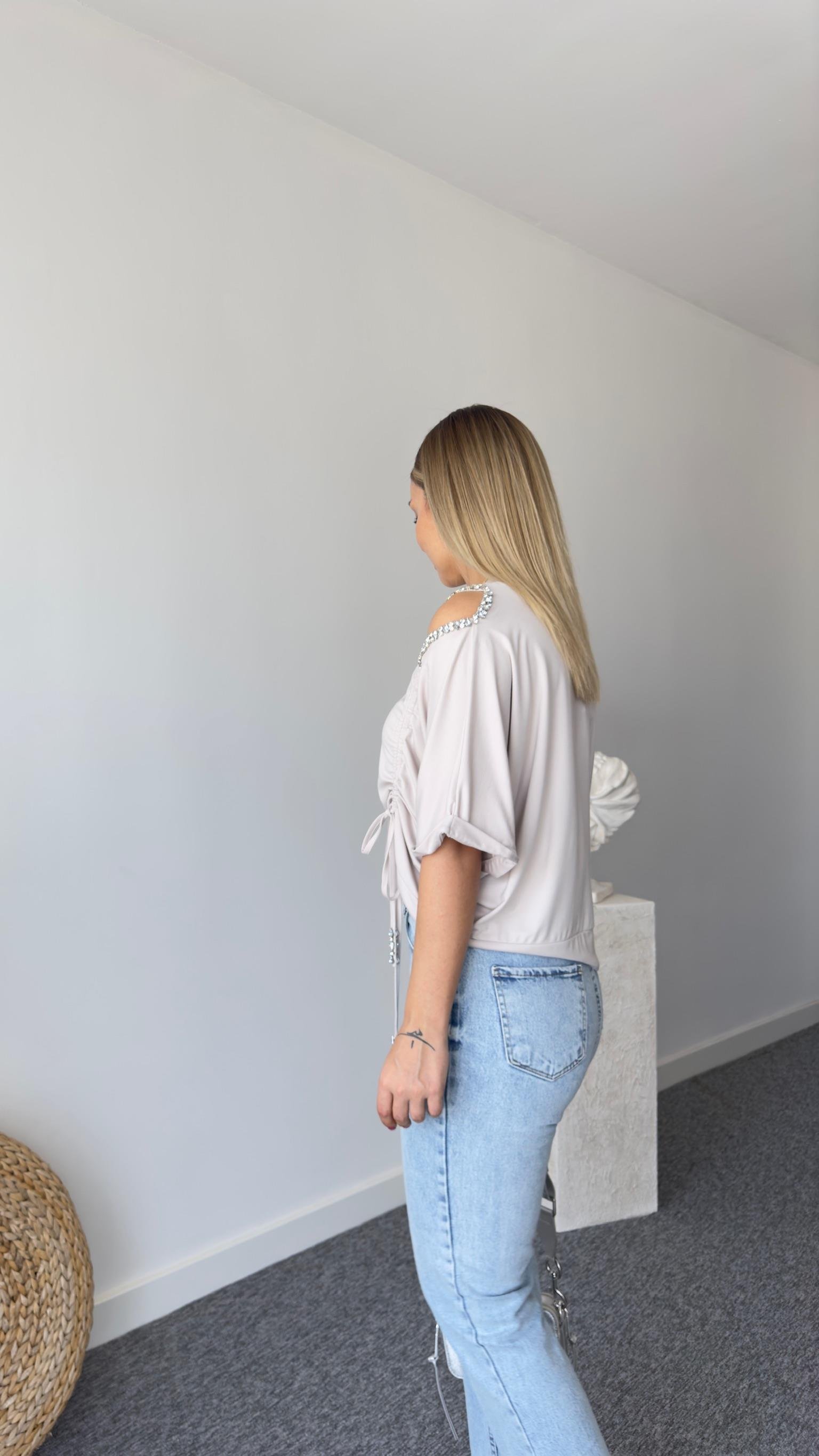 Omzu Taşlı Vizon Modal Tshirt