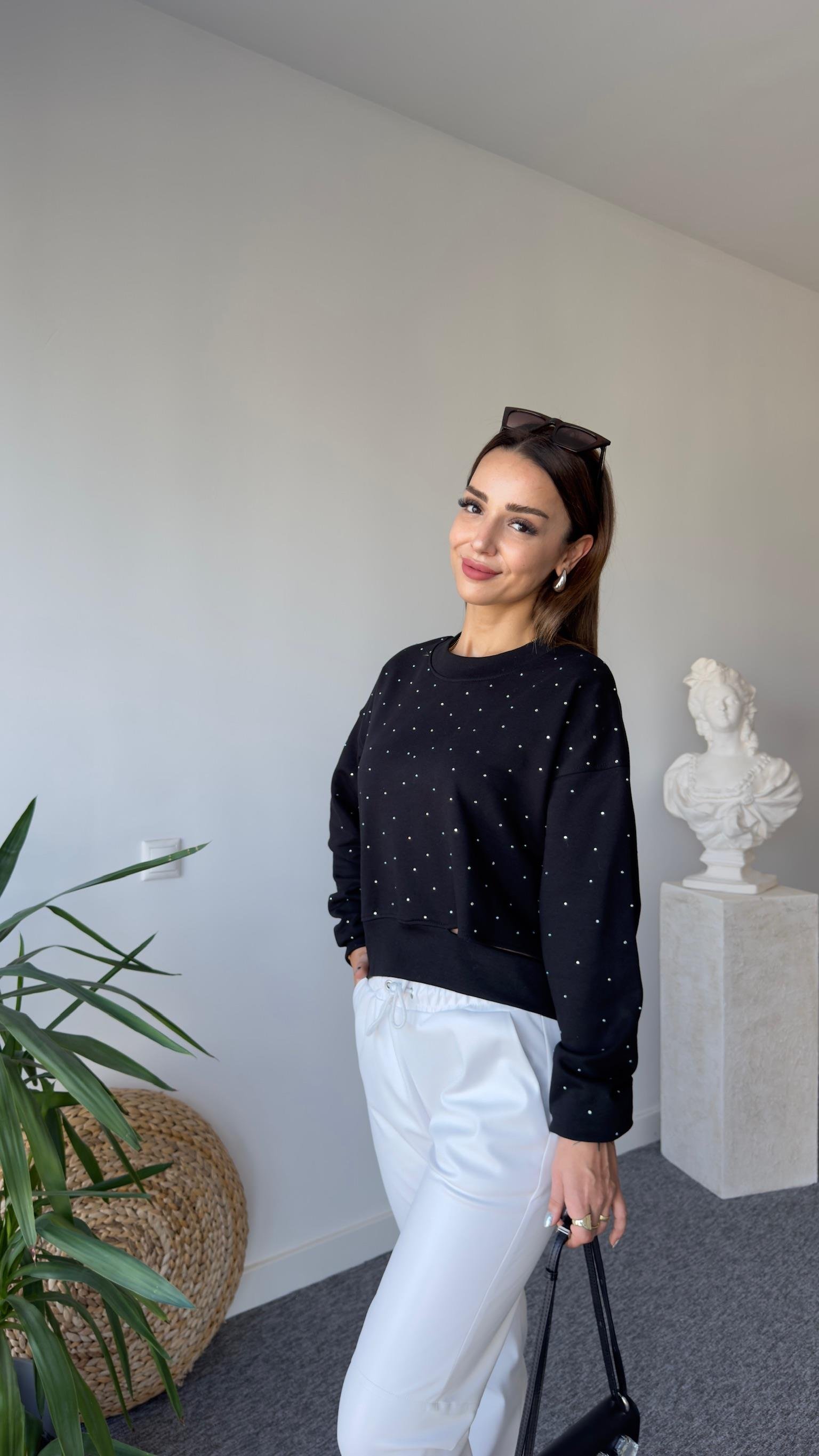 Lines Orj Model Taşlı Siyah Sweat