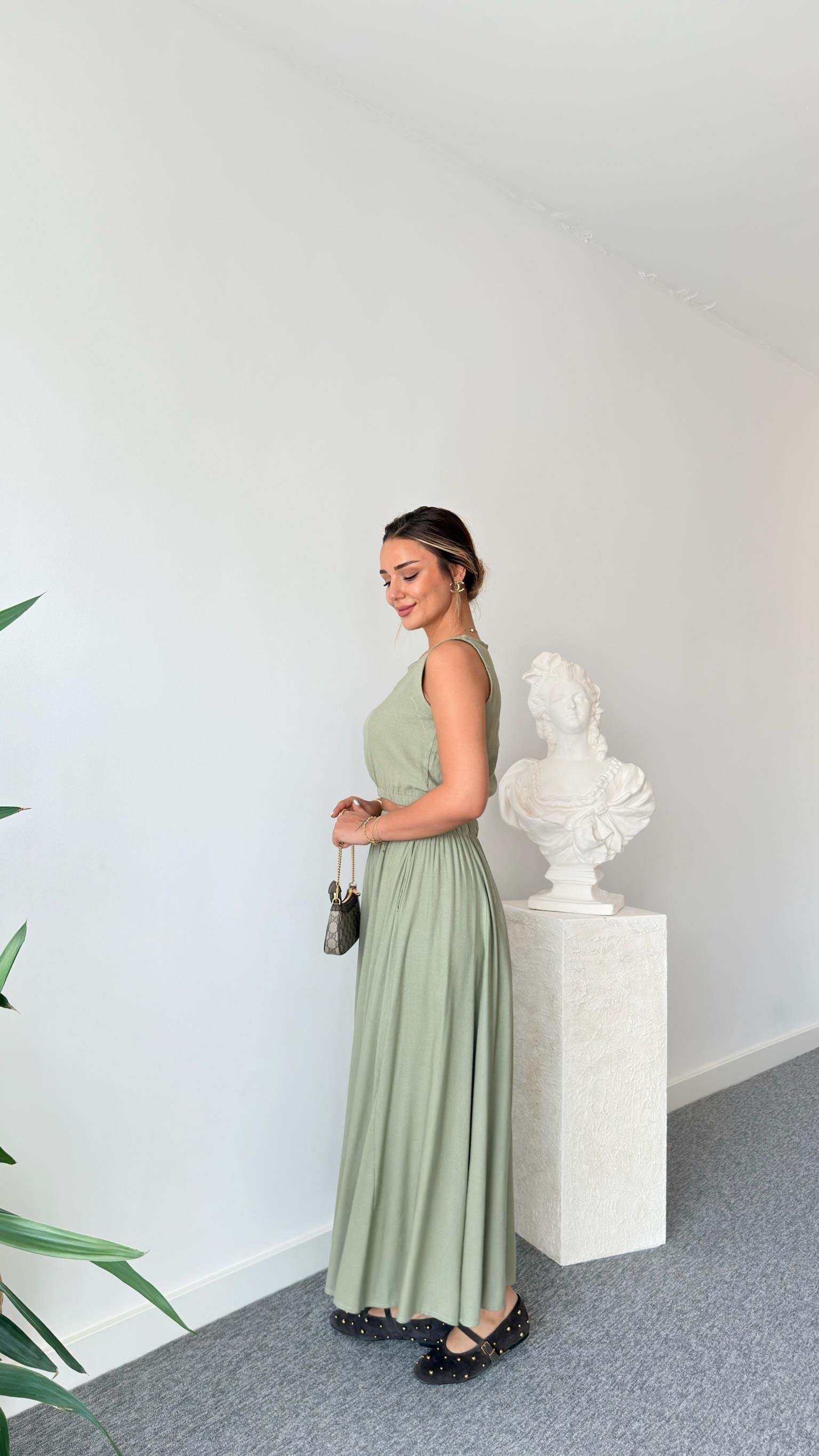 Mint Keten Etekli Crop Takım
