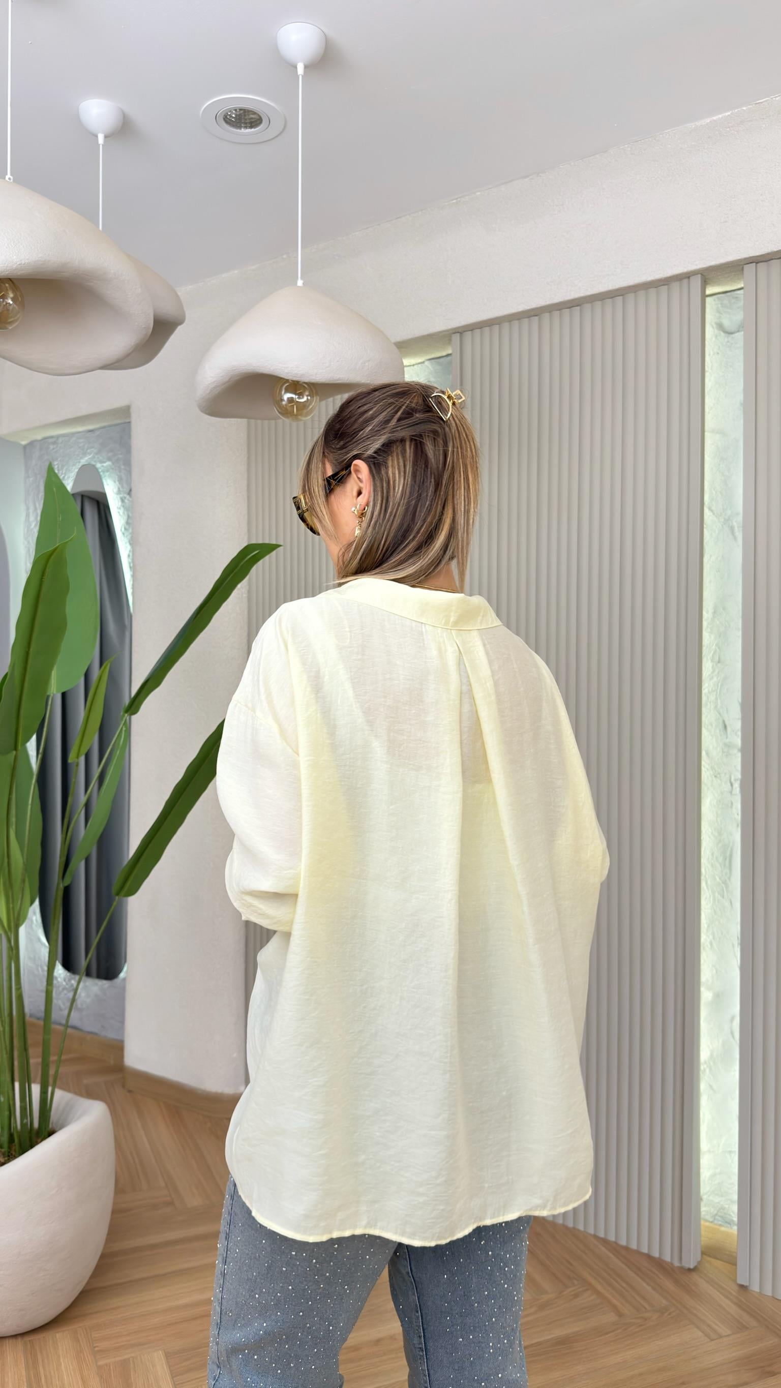 Sarı Düşük Omuz Oversize Gömlek