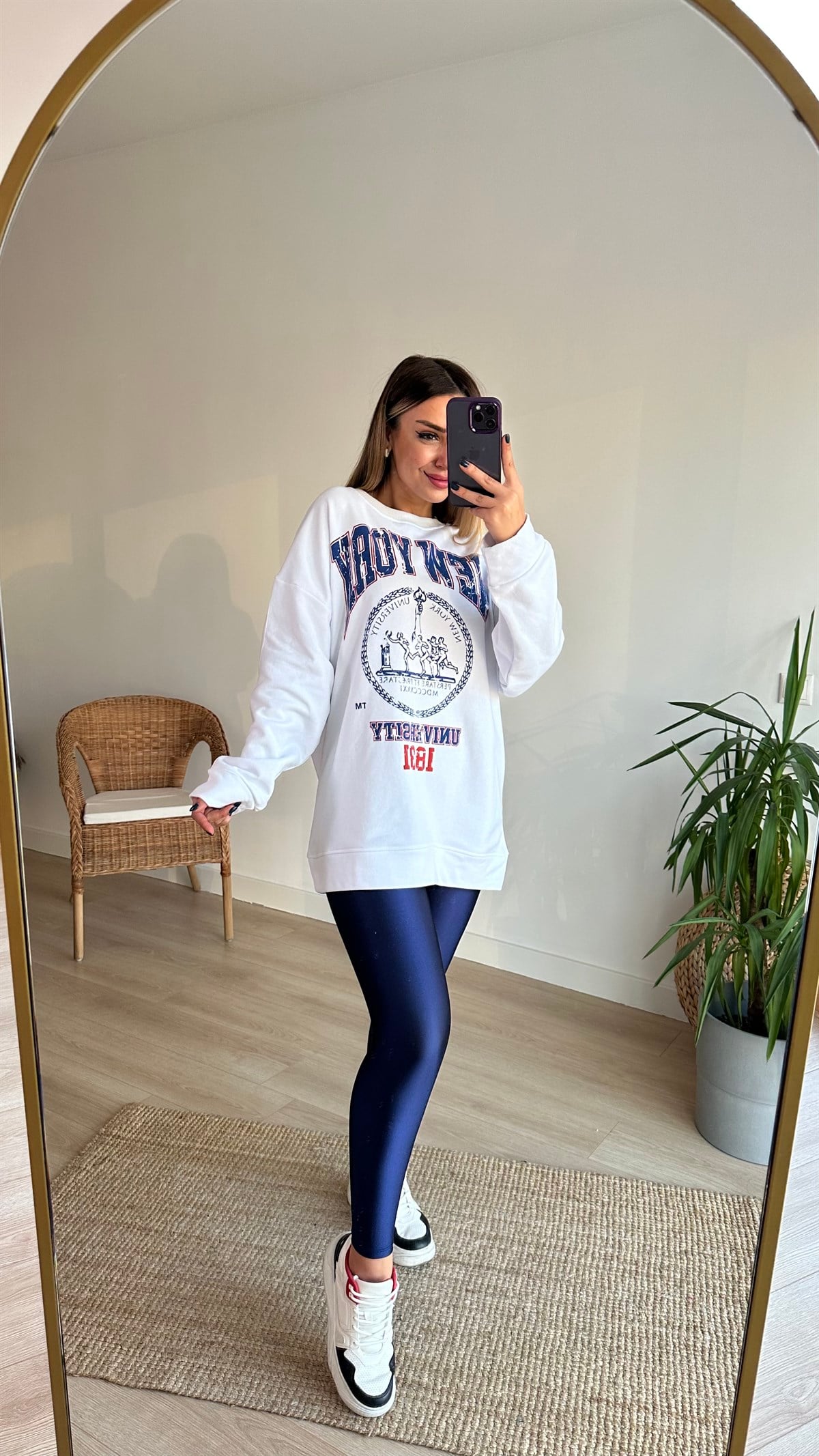 New York Baskı Şardonlu Beyaz Sweat