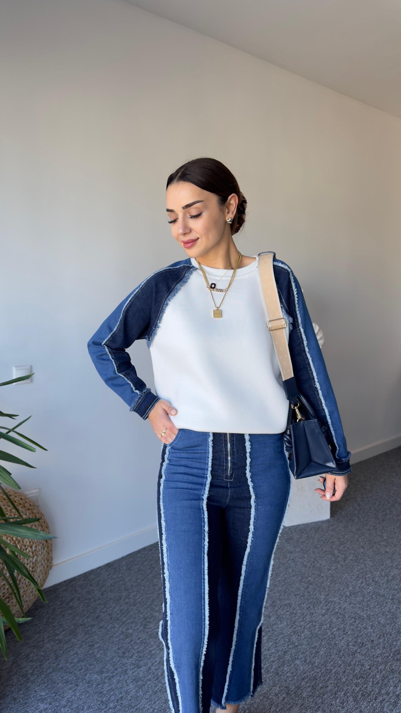 Monde Kot Garnili Beyaz Sweat Takım