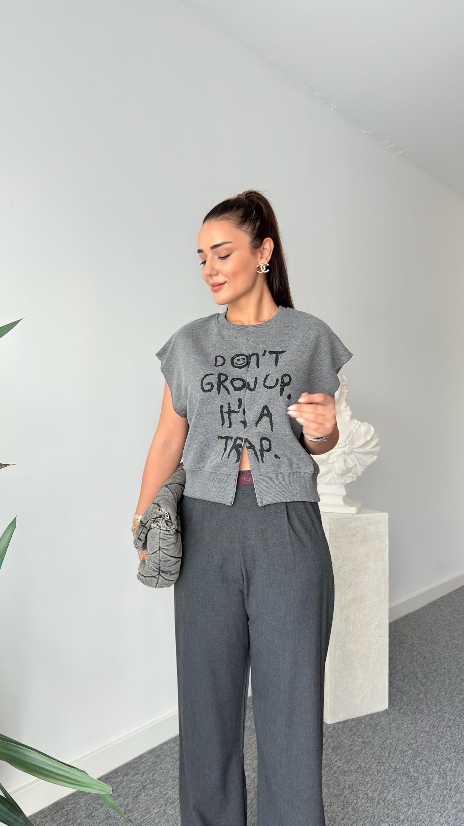 Talisa Yazı Detaylı Gizli Fermuar Sweatshirt