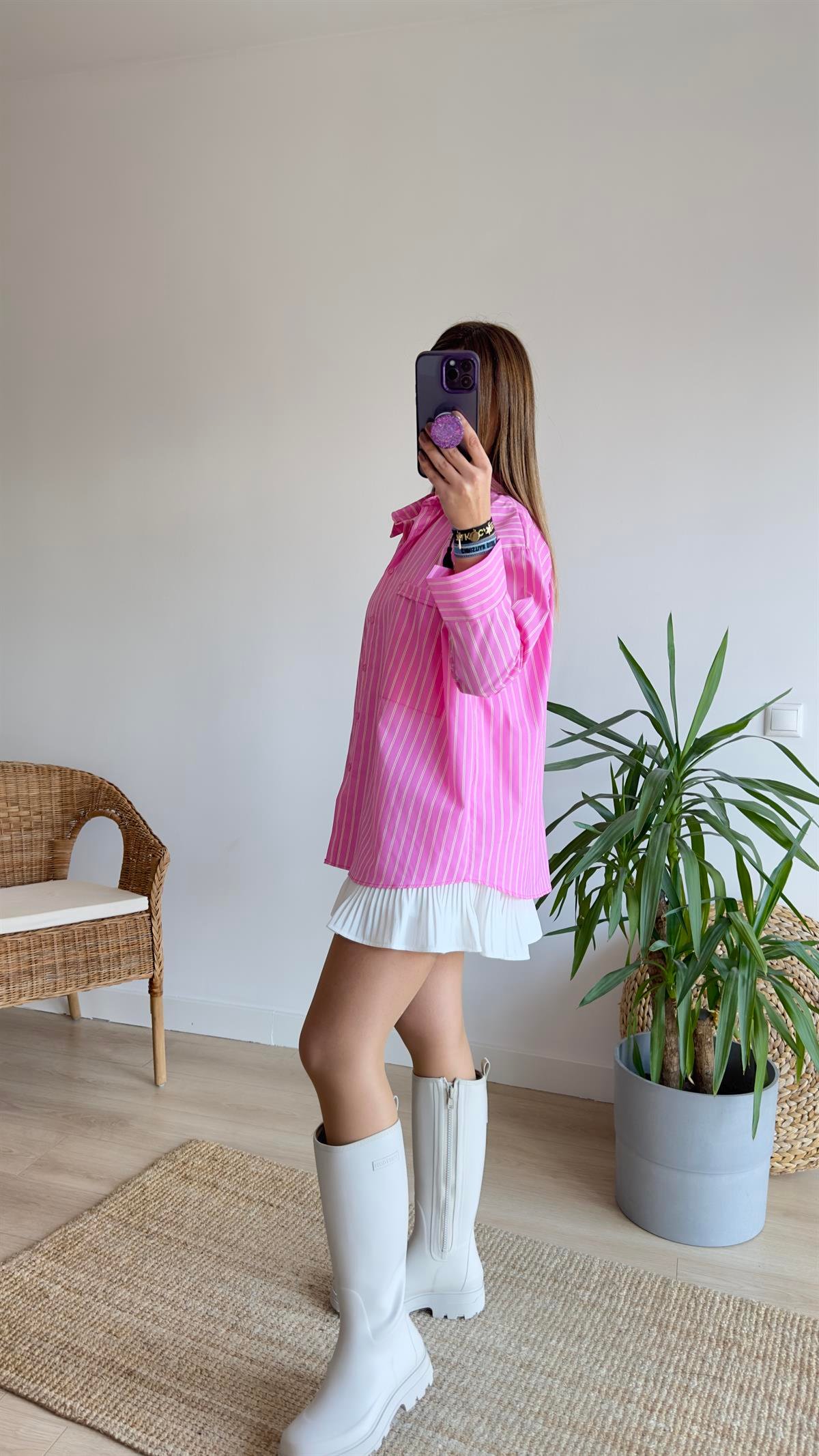 Shive Çizgili Pembe Gömlek