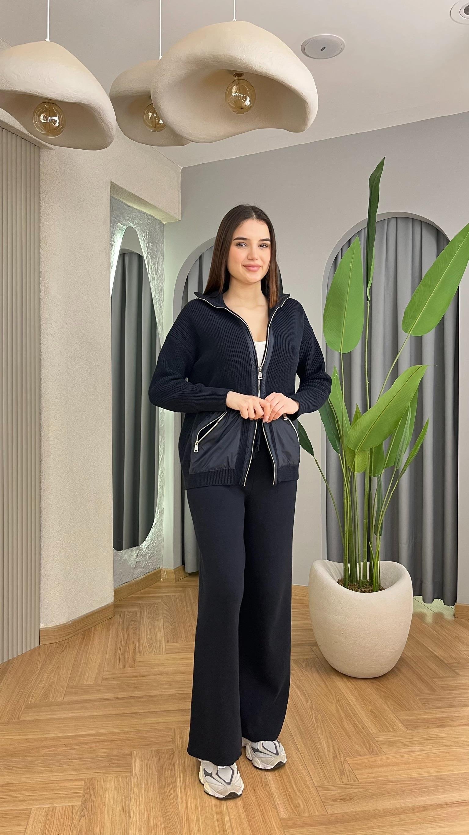 Lacivert Mona Paraşüt Garnili Triko Takım