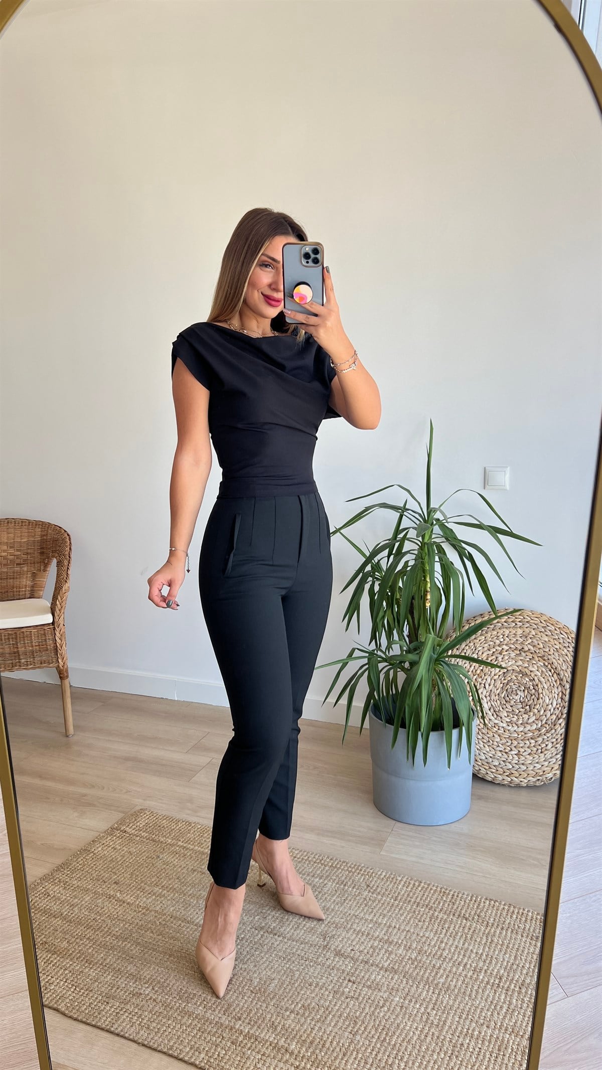 Yanı Fermuarlı Siyah Bluz 