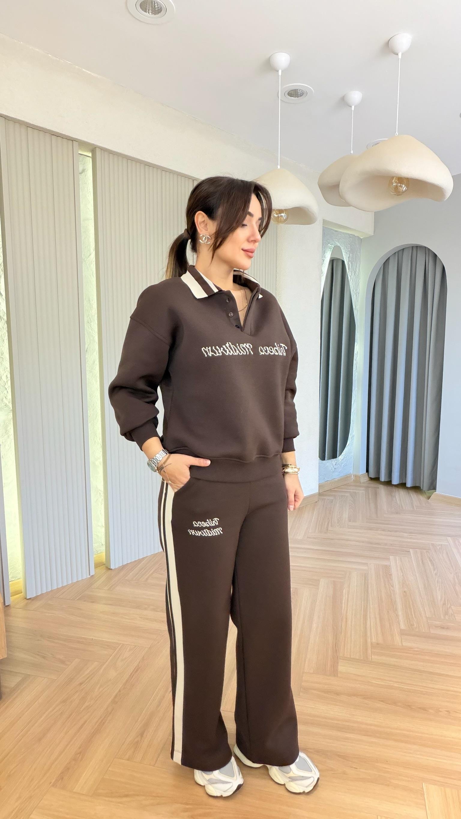 Kahve Gnies Polo Yaka Şardonlu Takım