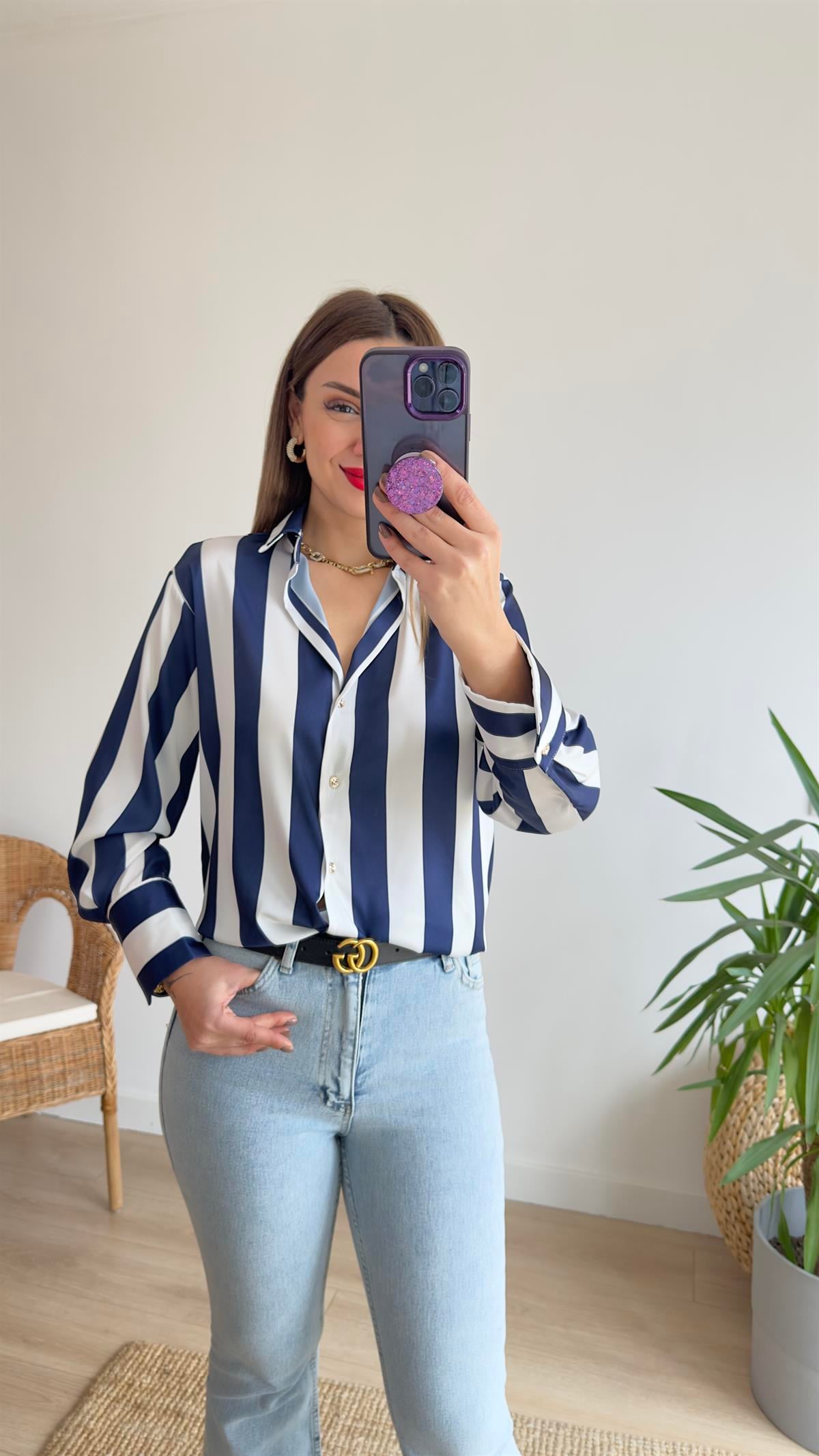 Ferny Zra Model Lacivert Çizgili Gömlek