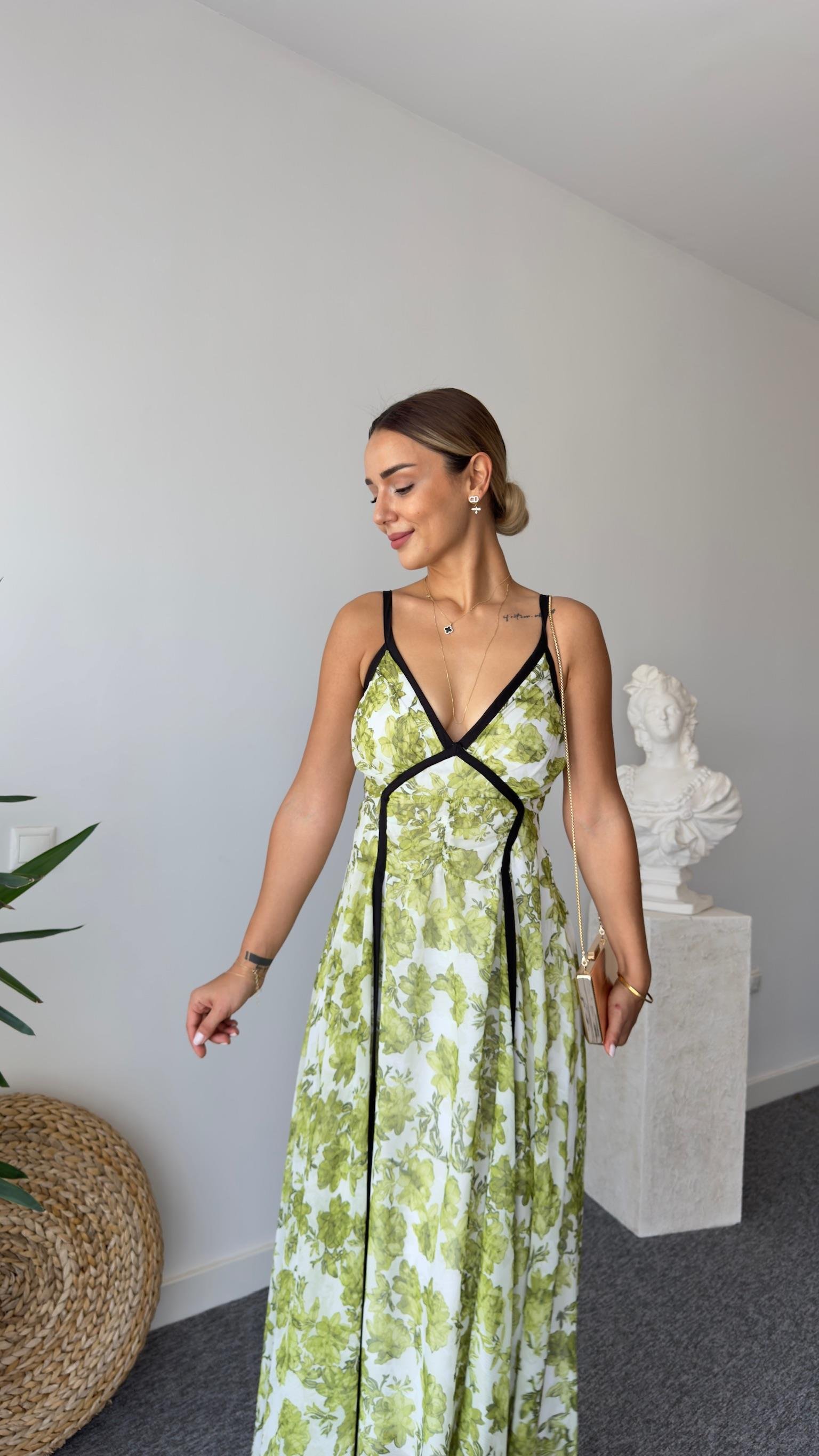 Sonia Zra Model Astarlı Yeşil Şifon Elbise 