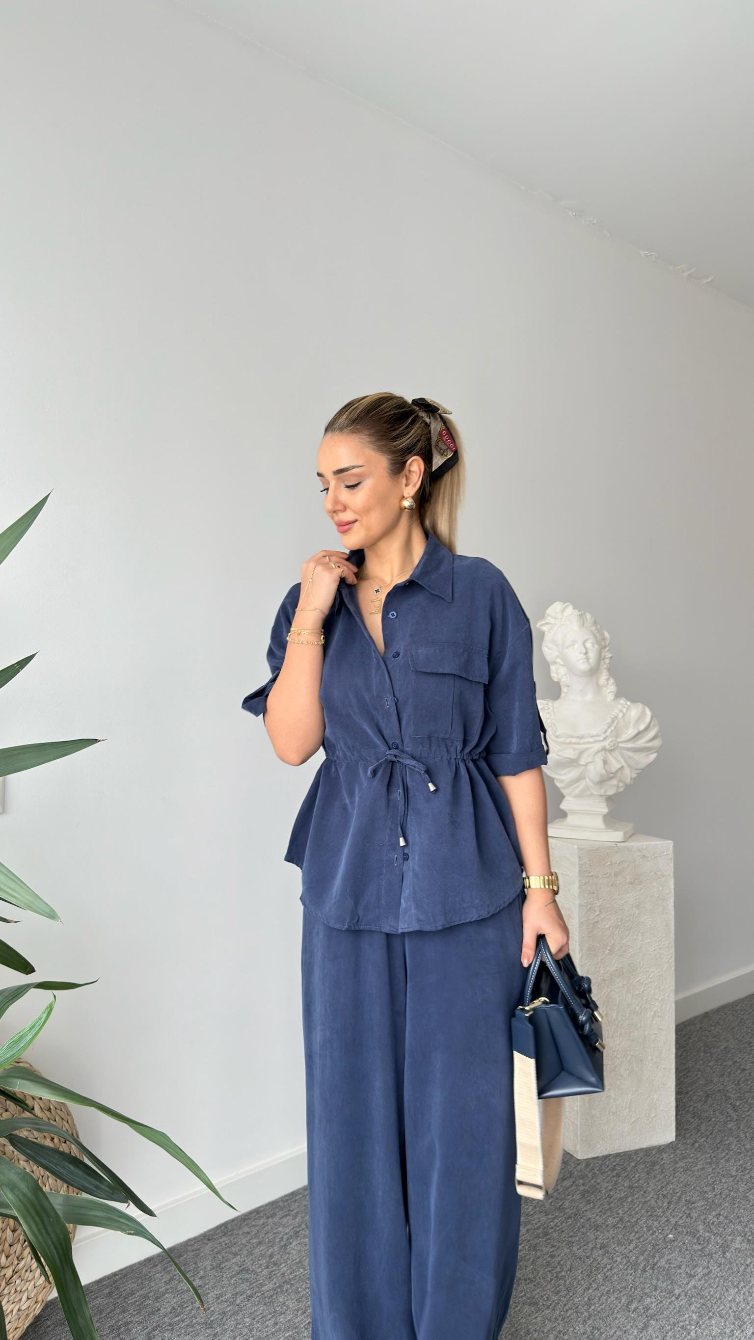 Lacivert Neva Bel Büzgülü Tensel Takım