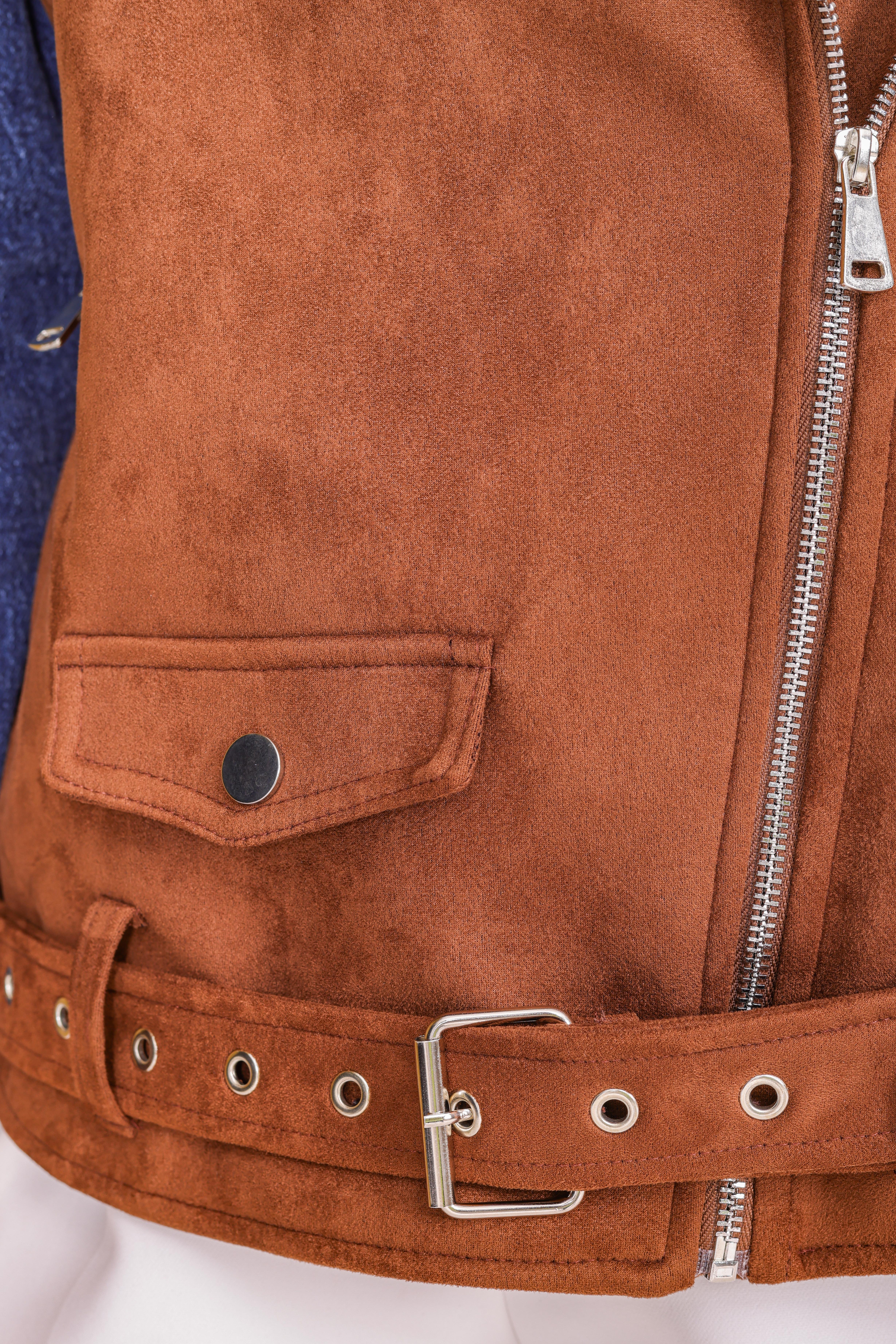 Denim Kol Detaylı Premium Süet Ceket