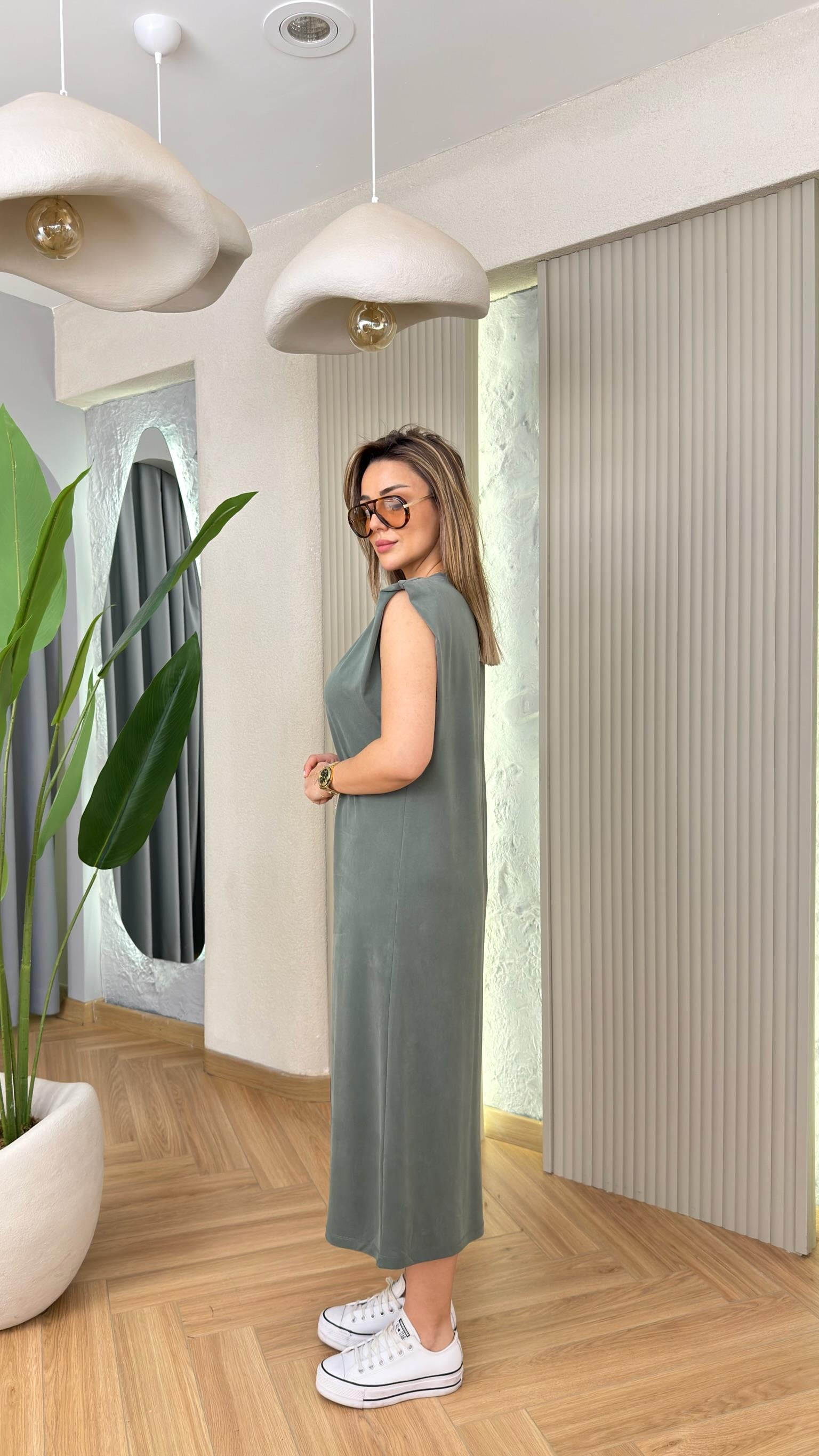 Yeşil Perity Modal Basic Elbise