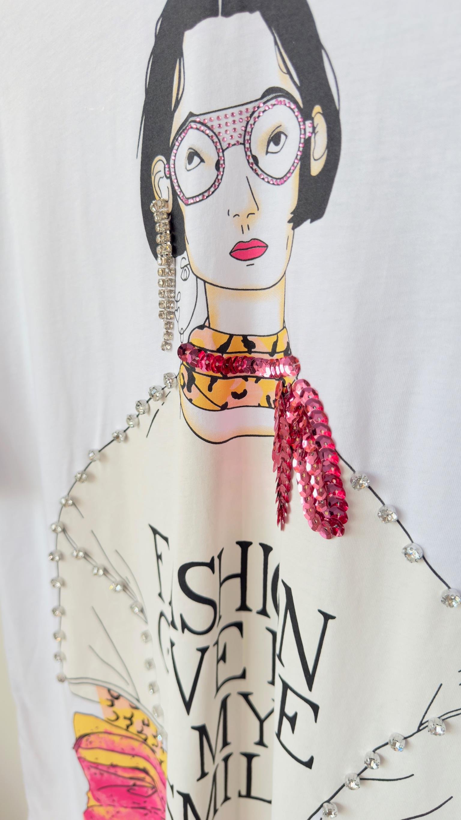 Taşlı Kız Baskılı Salaş Tshirt