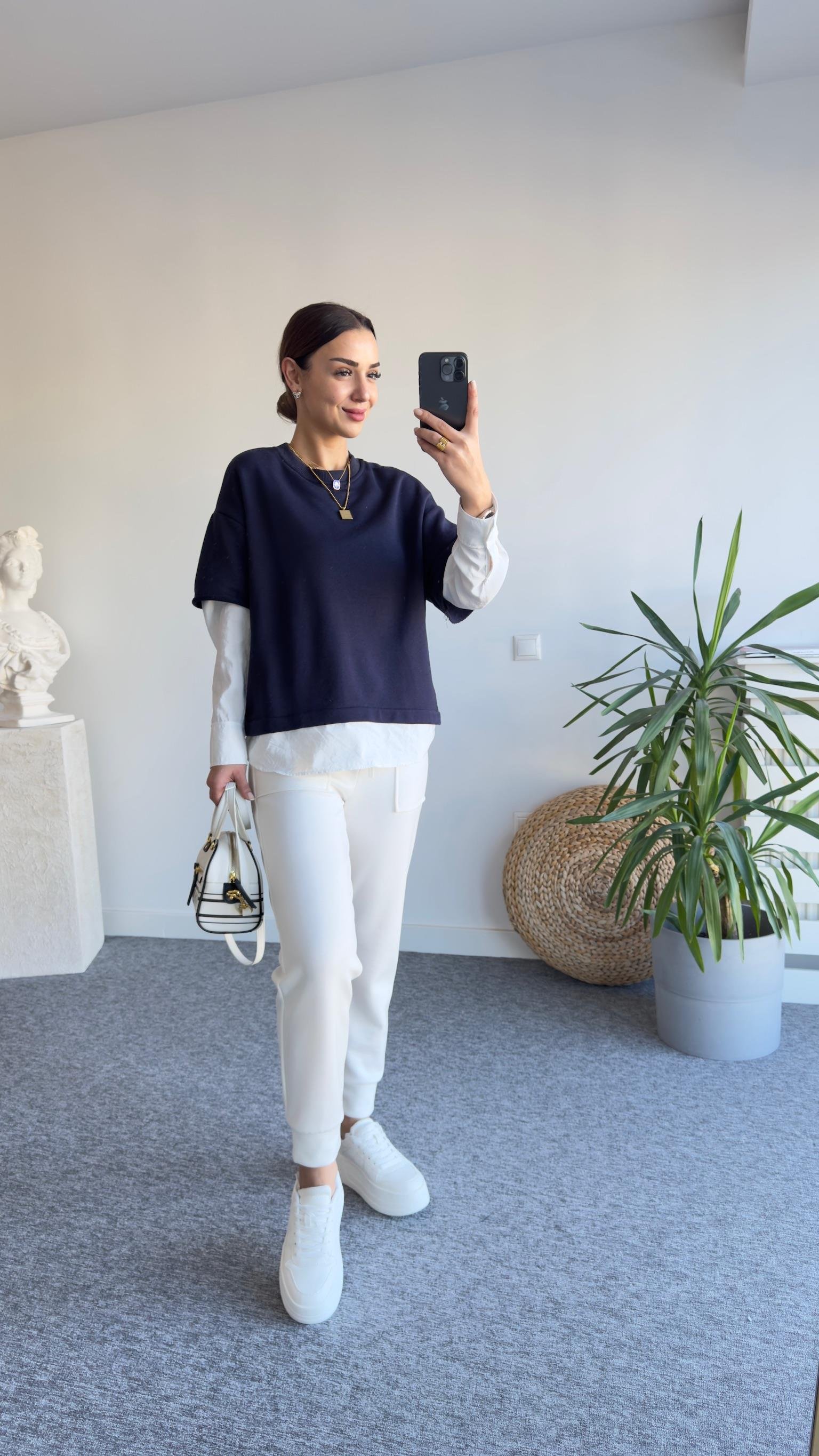 Kollar Gömlek Parçalı Lacivert Sweat