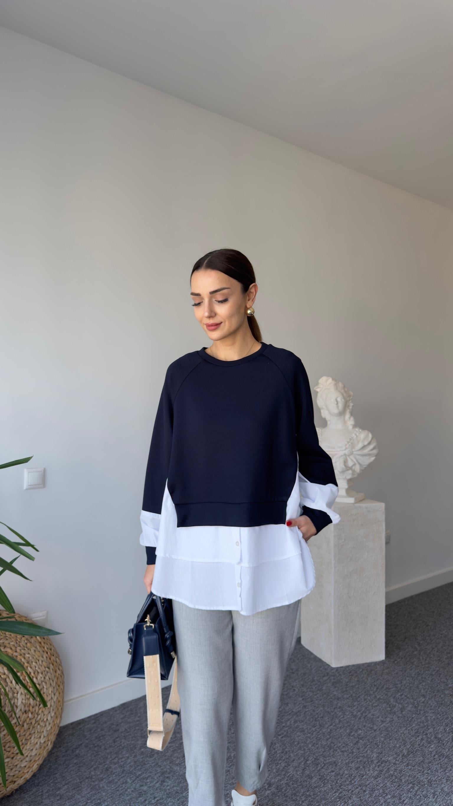 Lawa Gömlek Detaylı Lacivert Modal Sweat