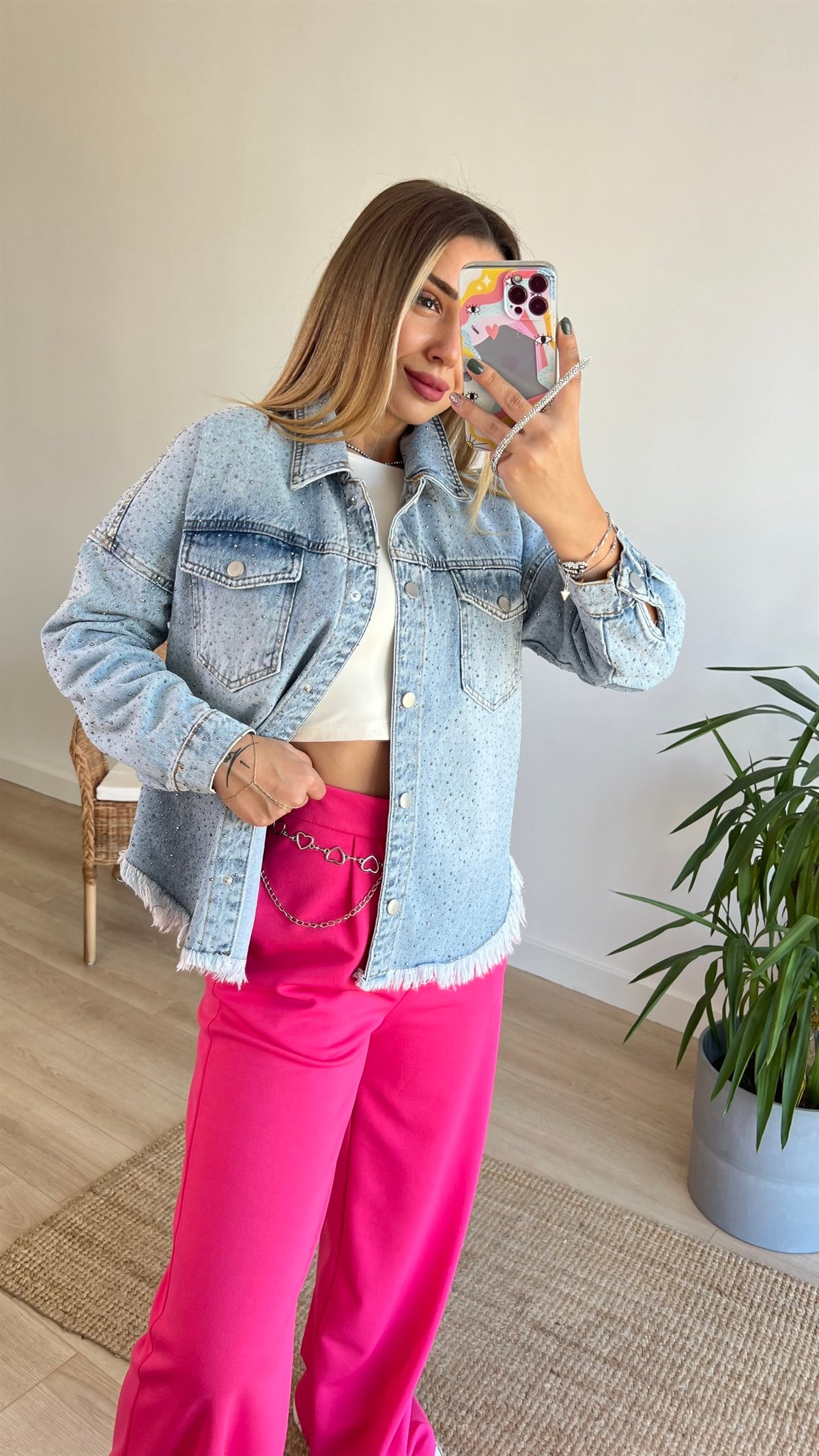 Zara Model Taş Detaylı Jean Ceket