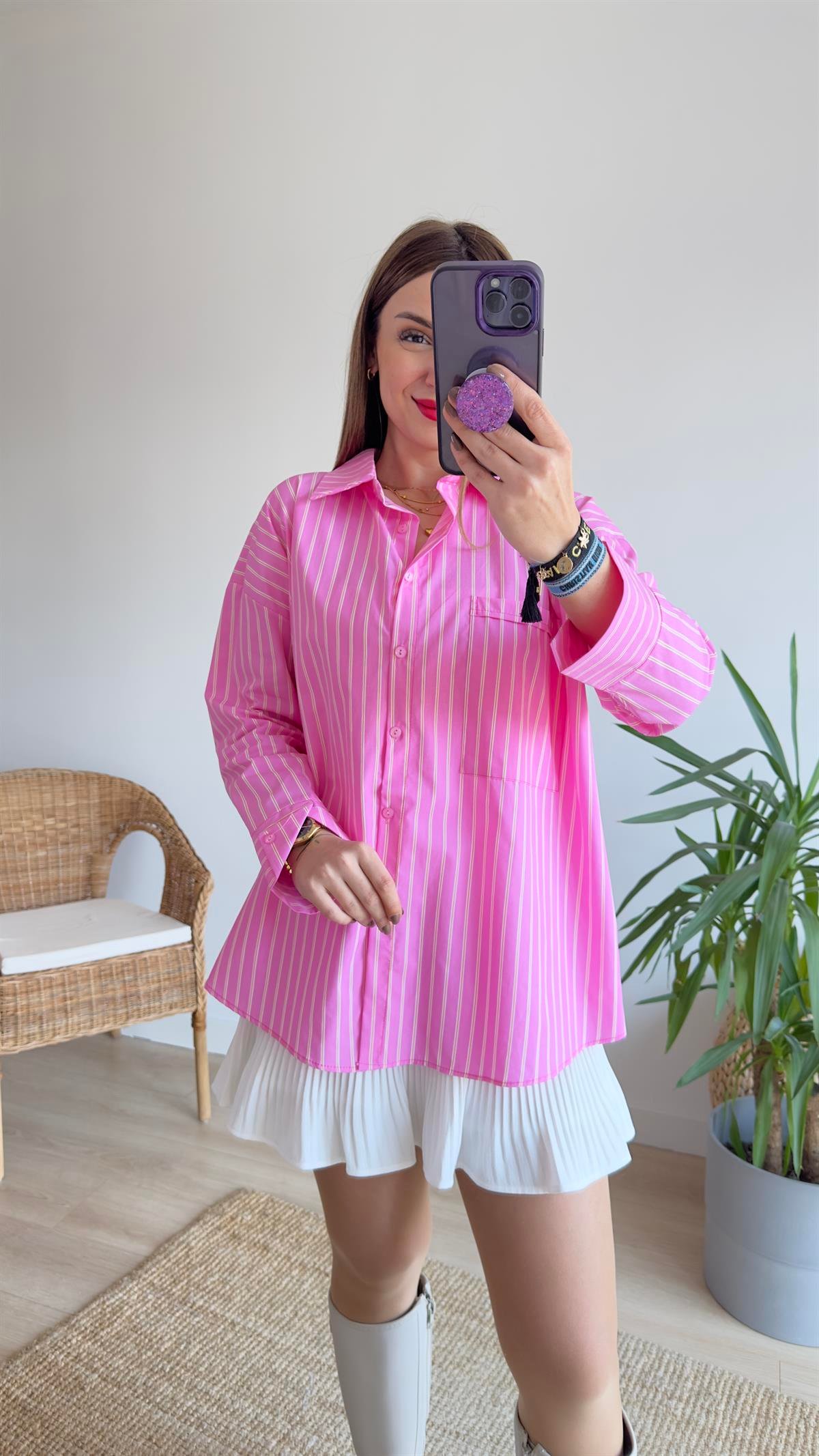 Shive Çizgili Pembe Gömlek