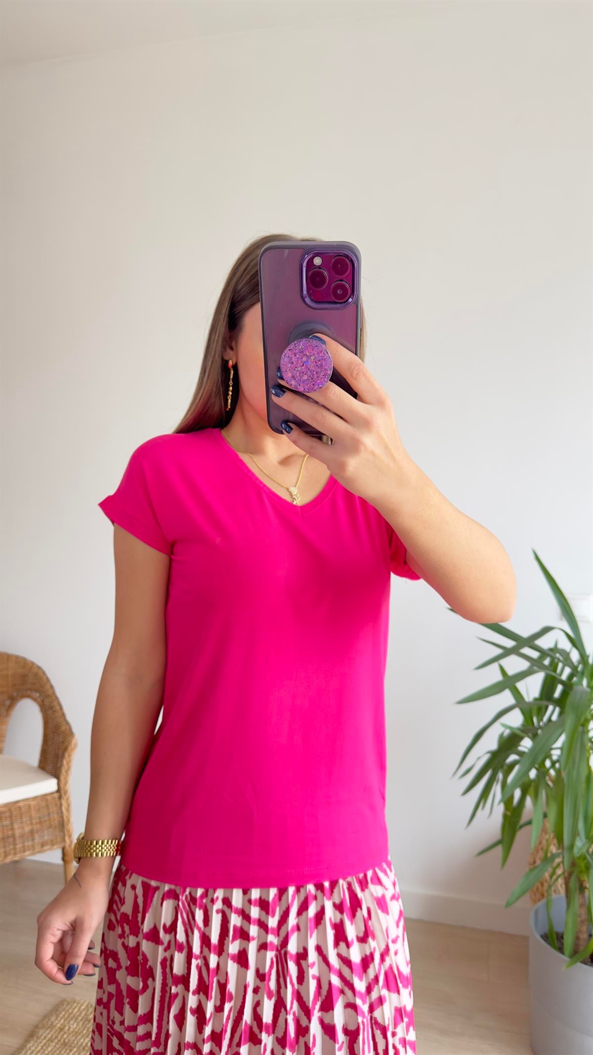 Viskon V Yaka Pembe Basic