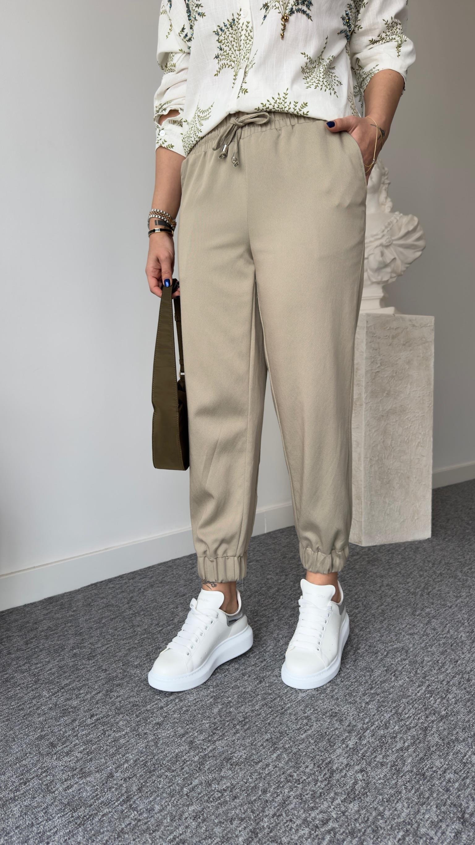 Paça Lastikli Haki Modal Gabardin Pantolon