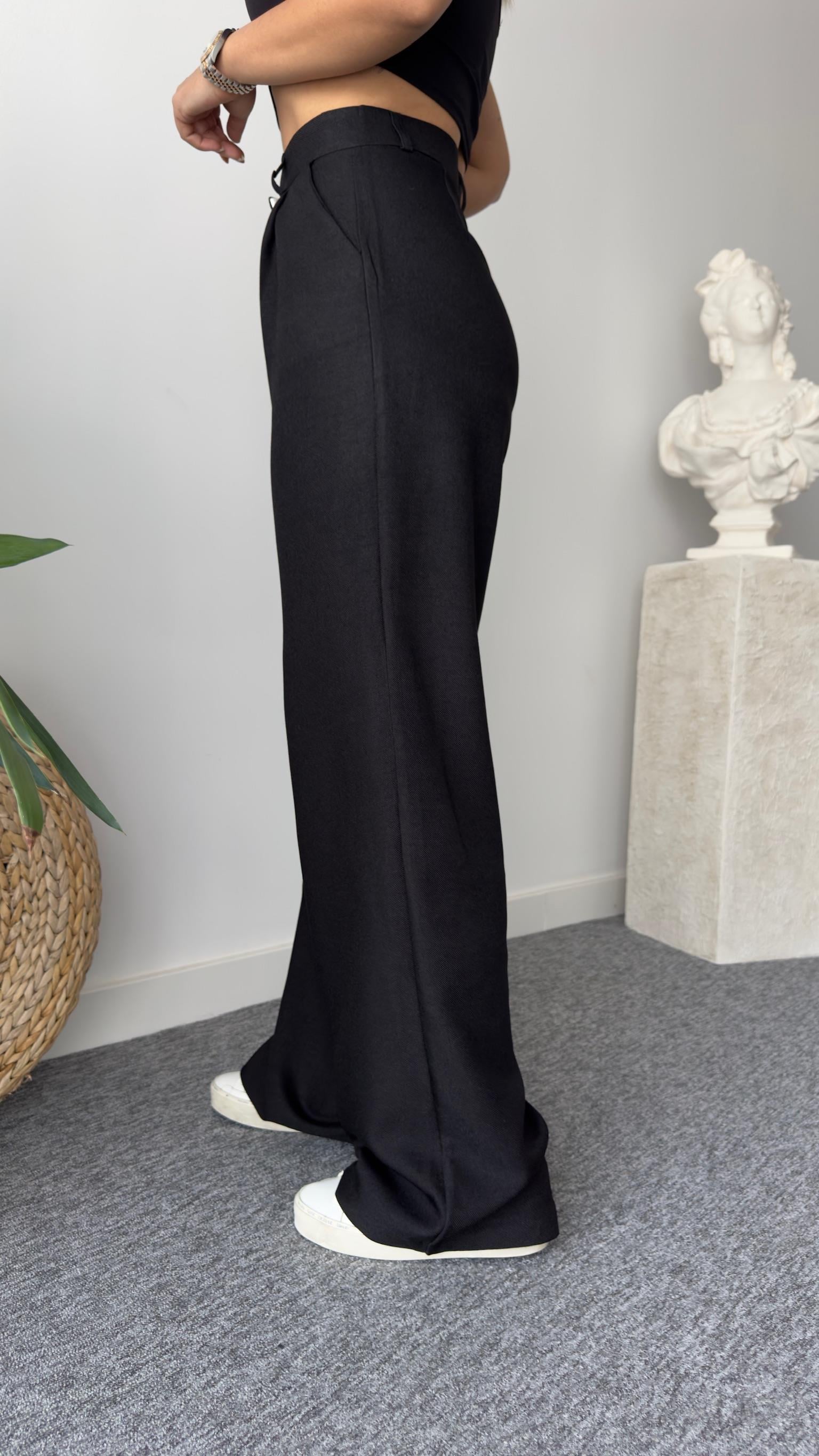 Yün Efekt Siyah Palazzo Pantolon