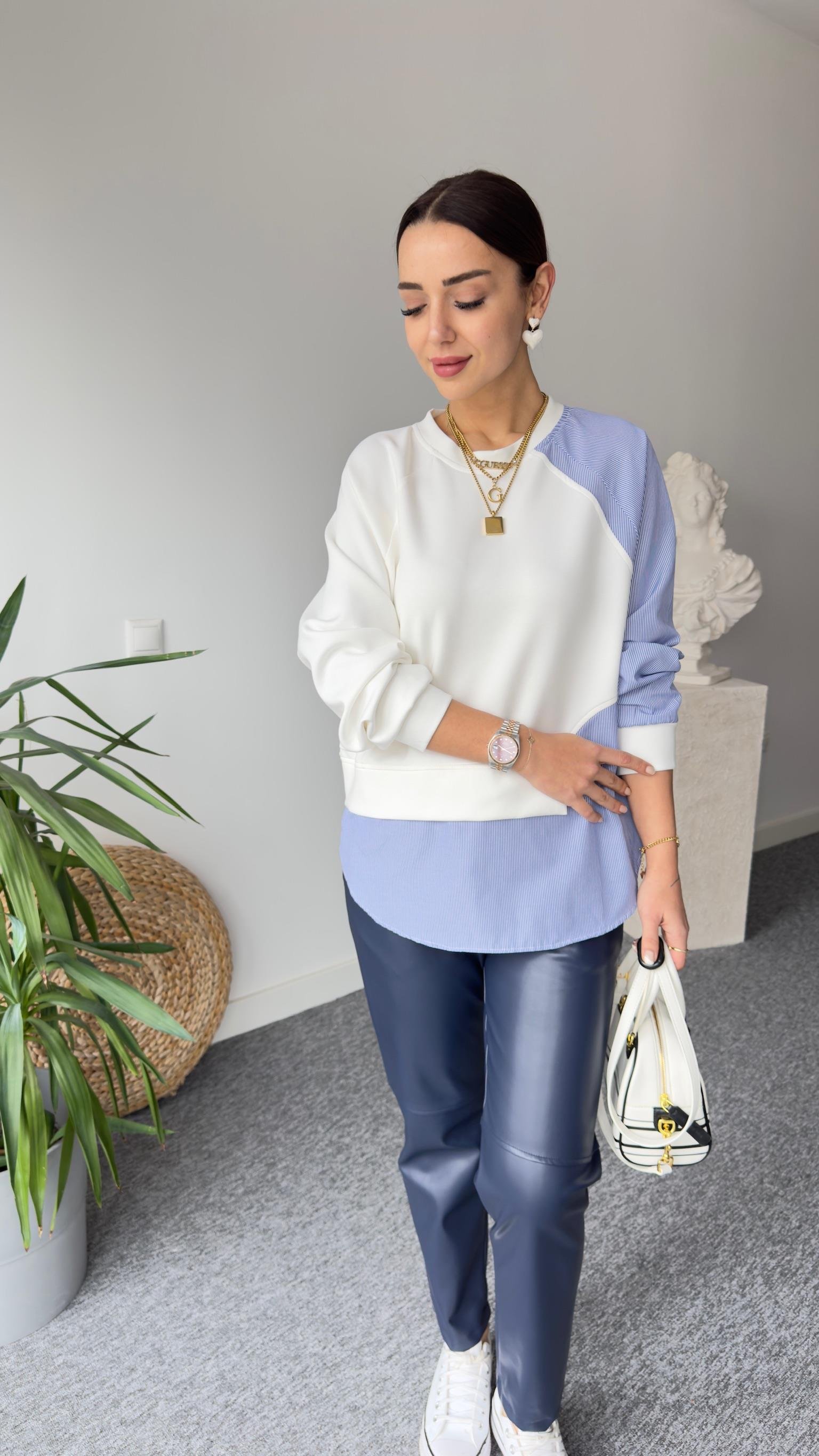 Yan Gömlek Parçalı Beyaz Model Sweat