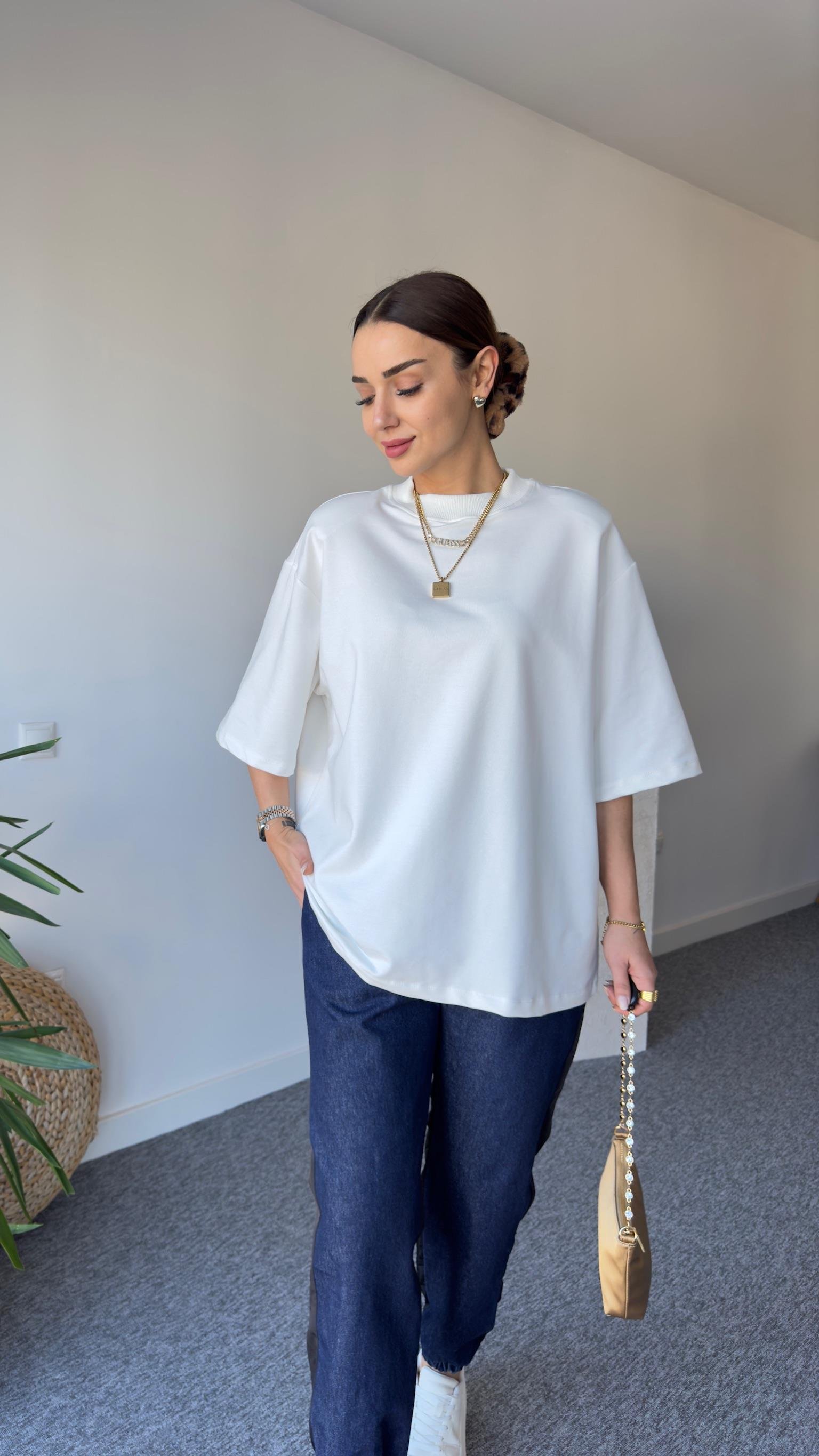 Vatkalı Premıum Beyaz Basic Tshirt