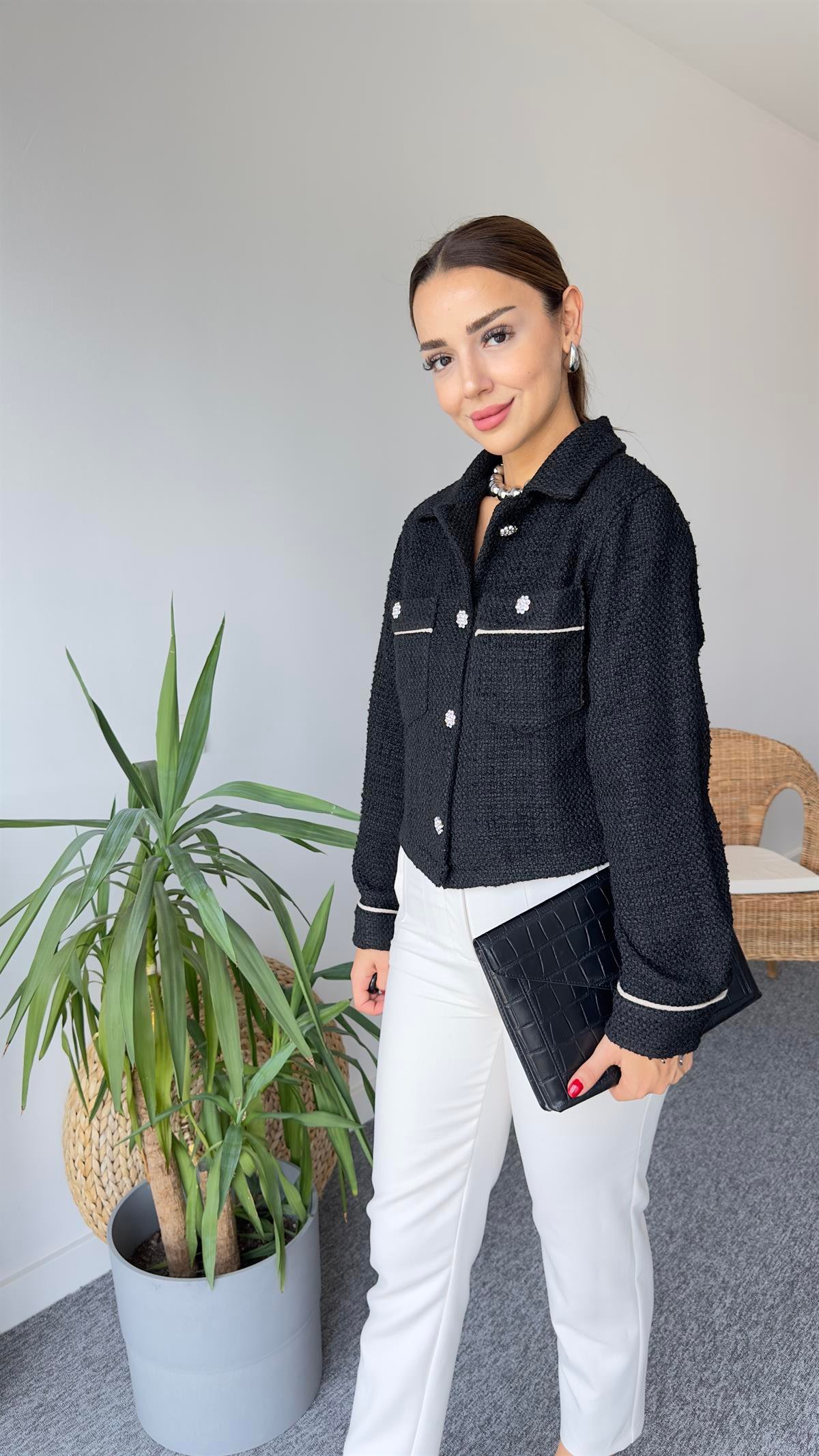 Zr Model Siyah Taşlı Tüvit Ceket