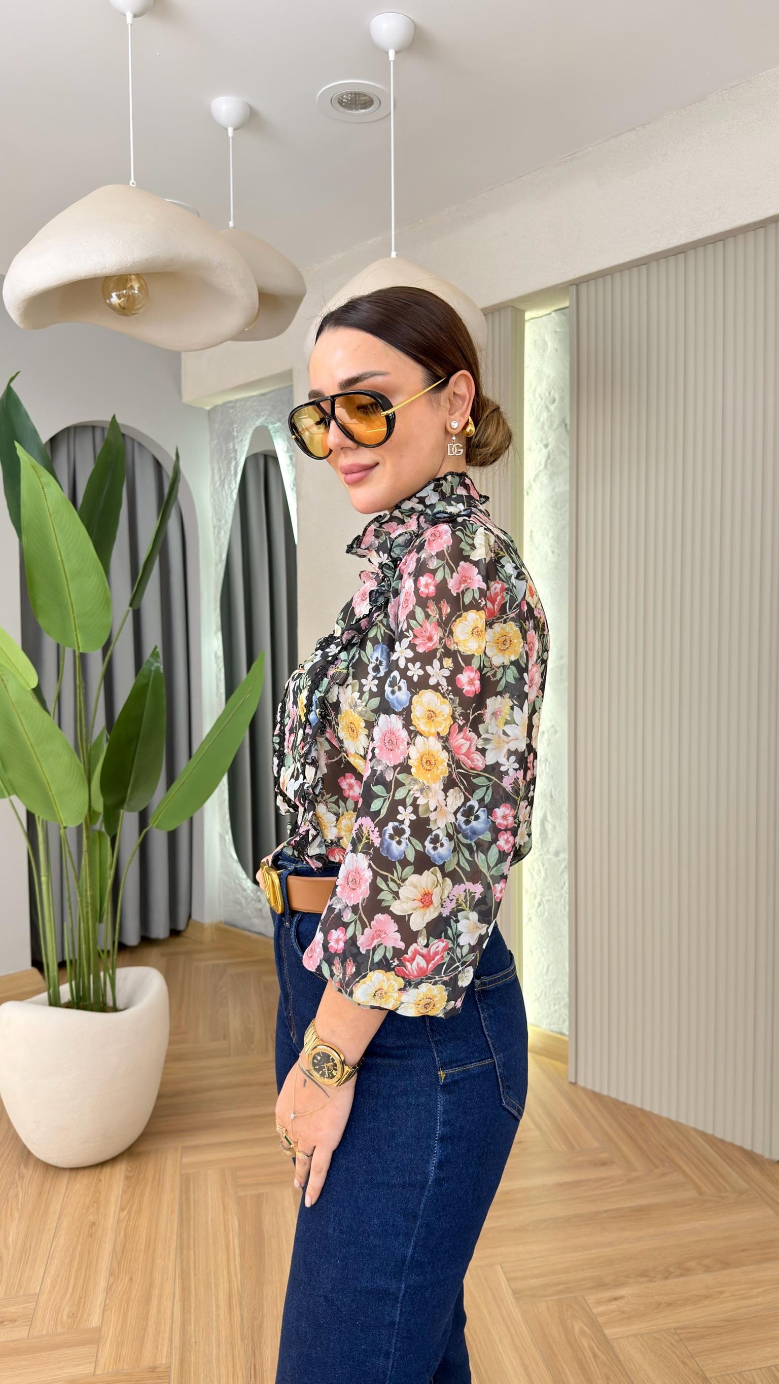 Holla Çiçek Desenli Şifon Bluz