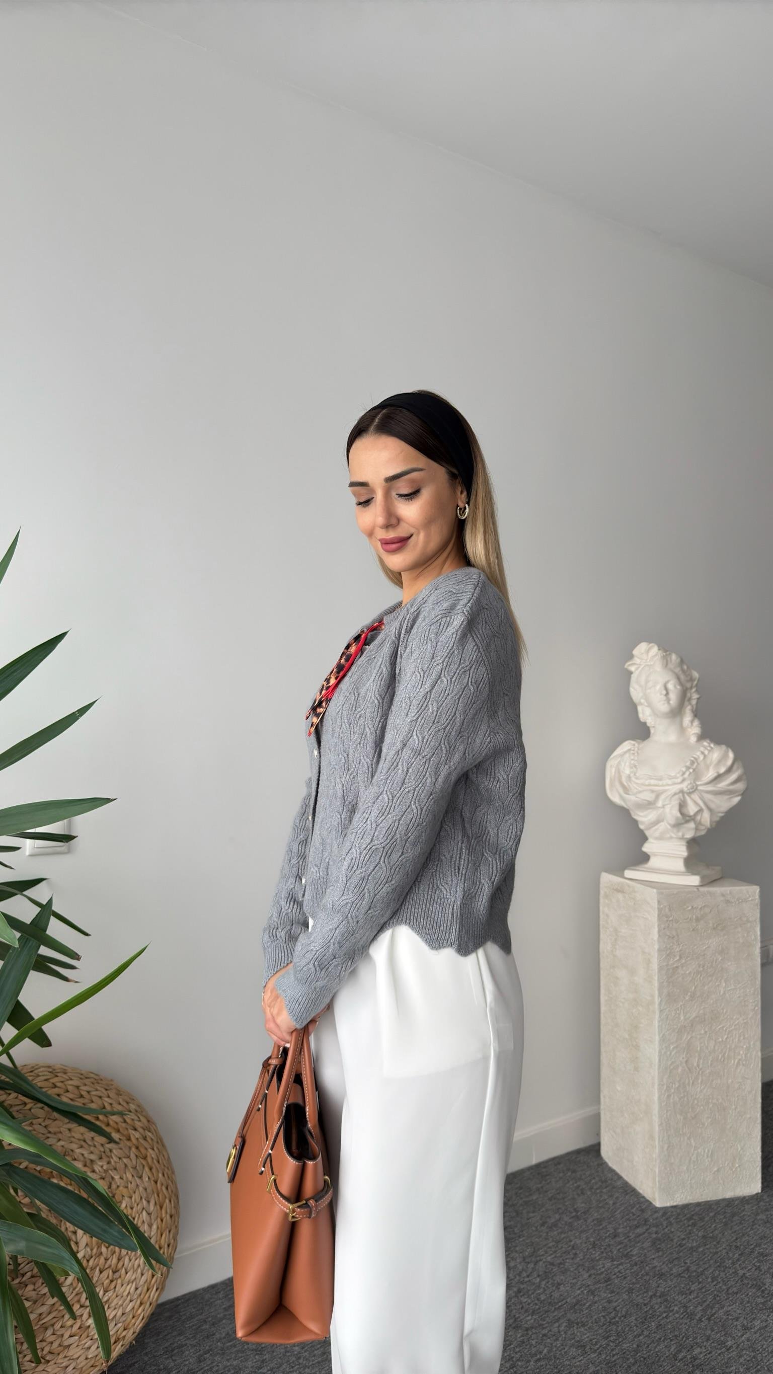 Aldo Yaka Leopar Fular Detaylı Gri Hırka