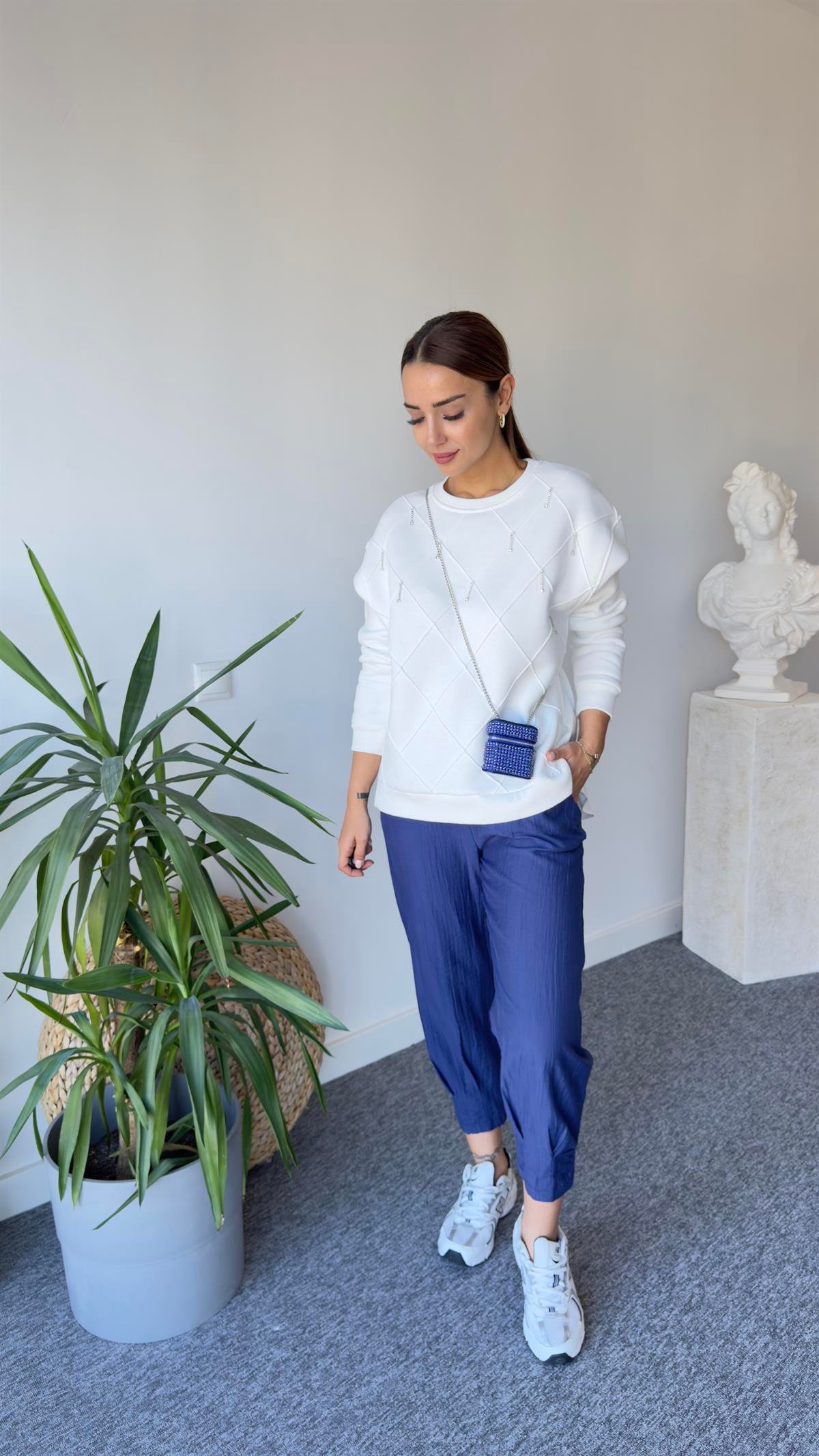 Rano Orj Model Sırt Poplin Ekru Tasarım Sweat