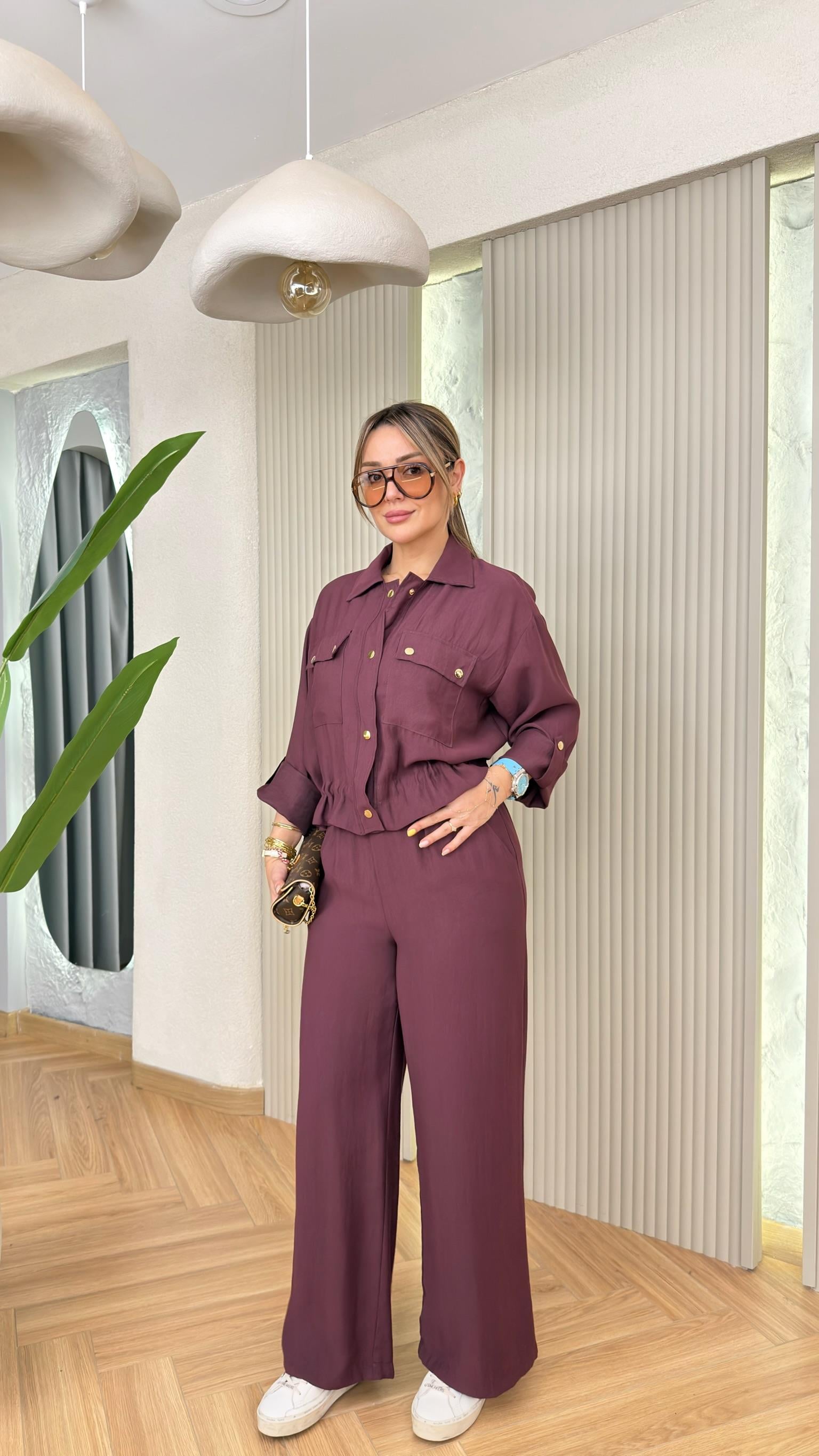 Bordo Pergeo Bel Büzgülü Tensel Takım