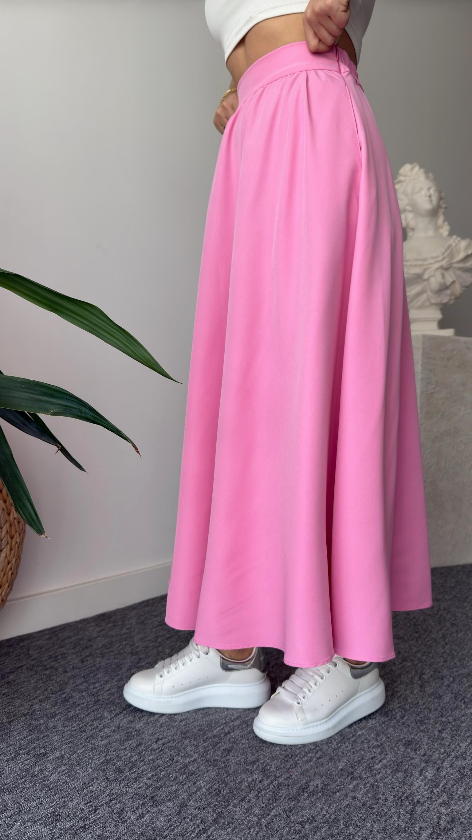 Pembe Vema Arkası Lastikli Etek