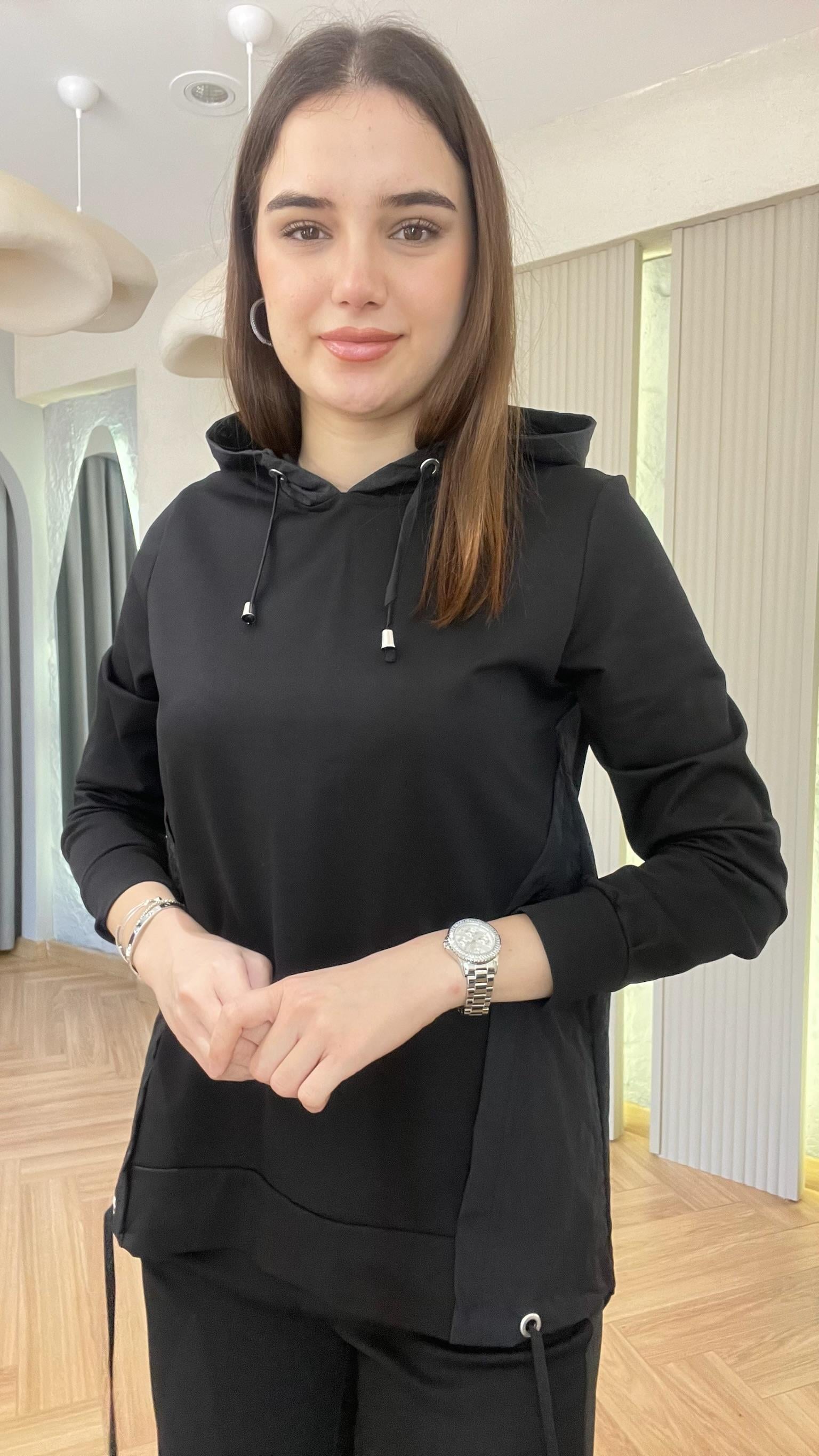Paraşüt Garnili Siyah Eşofman Takımı