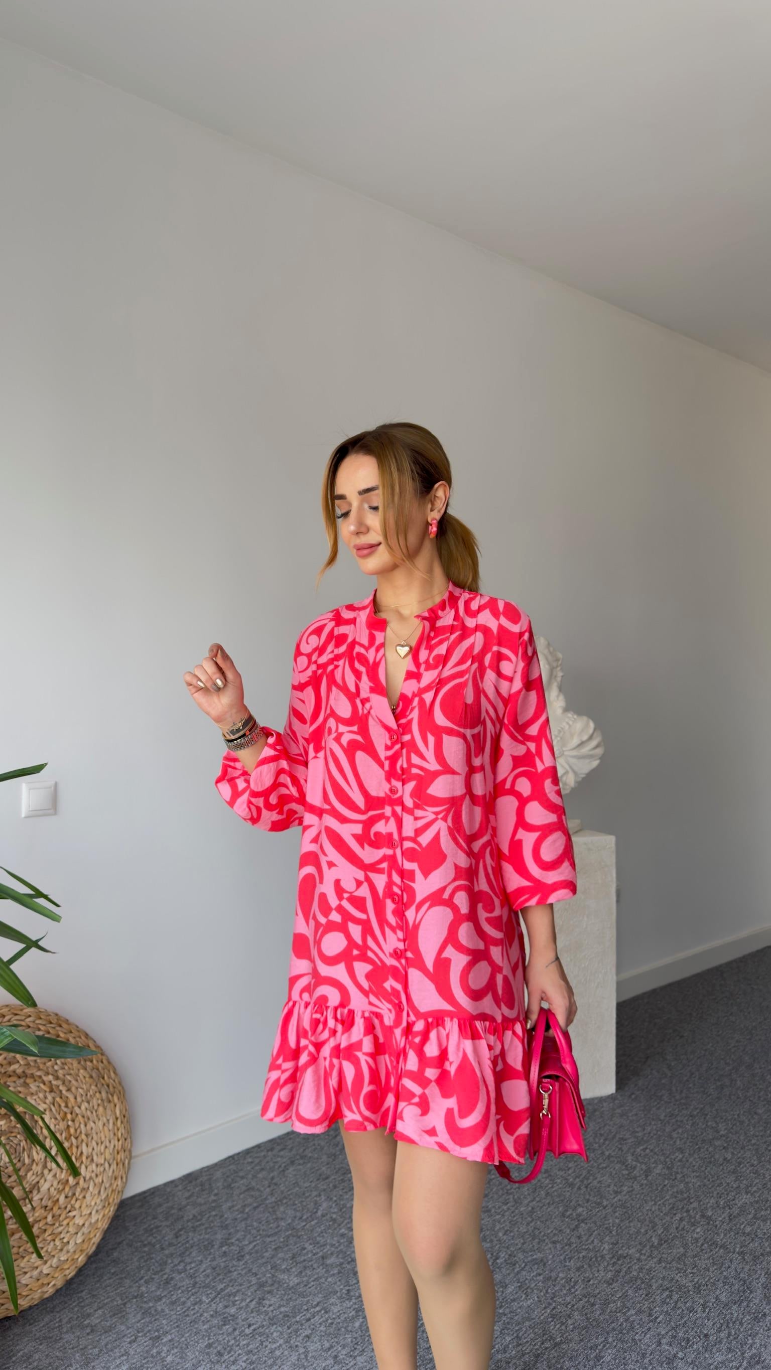 Ayyu Orj Marka Pembe Desenli Elbise 