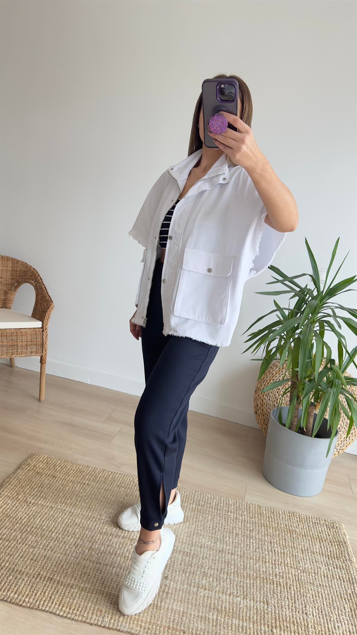 Cepli Oversize Beyaz Yelek