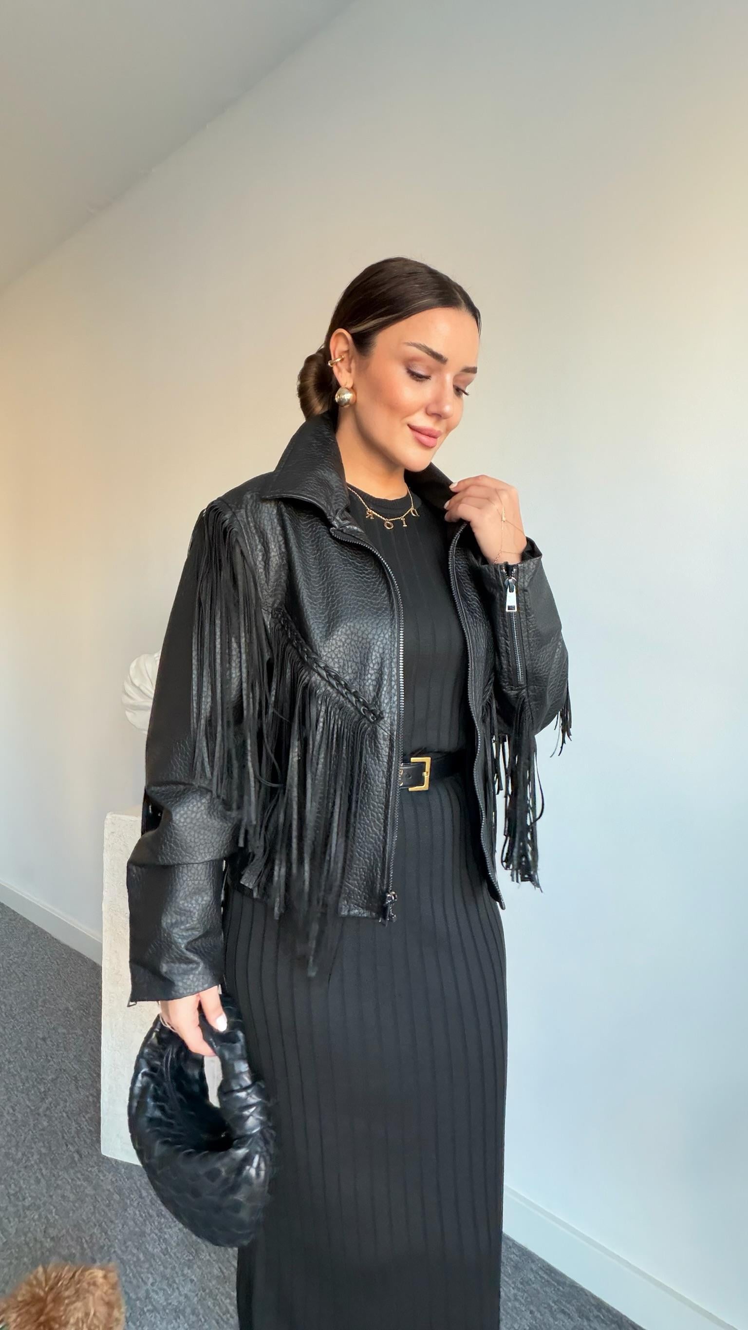 Lorch Püskül Detaylı Muadil Deri Ceket