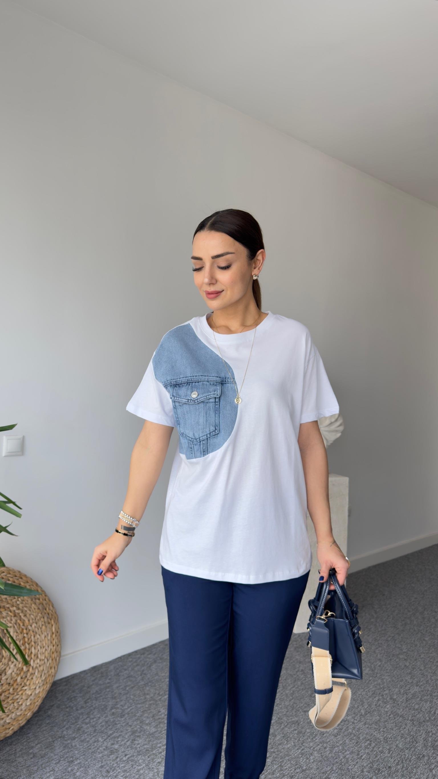 Zion Kot Detaylı Beyaz Tshirt