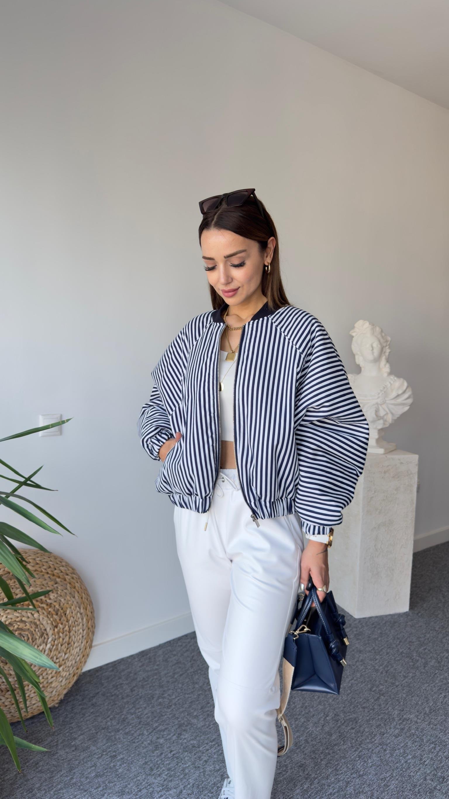 James Orj Model Çizgili Bomber Ceket