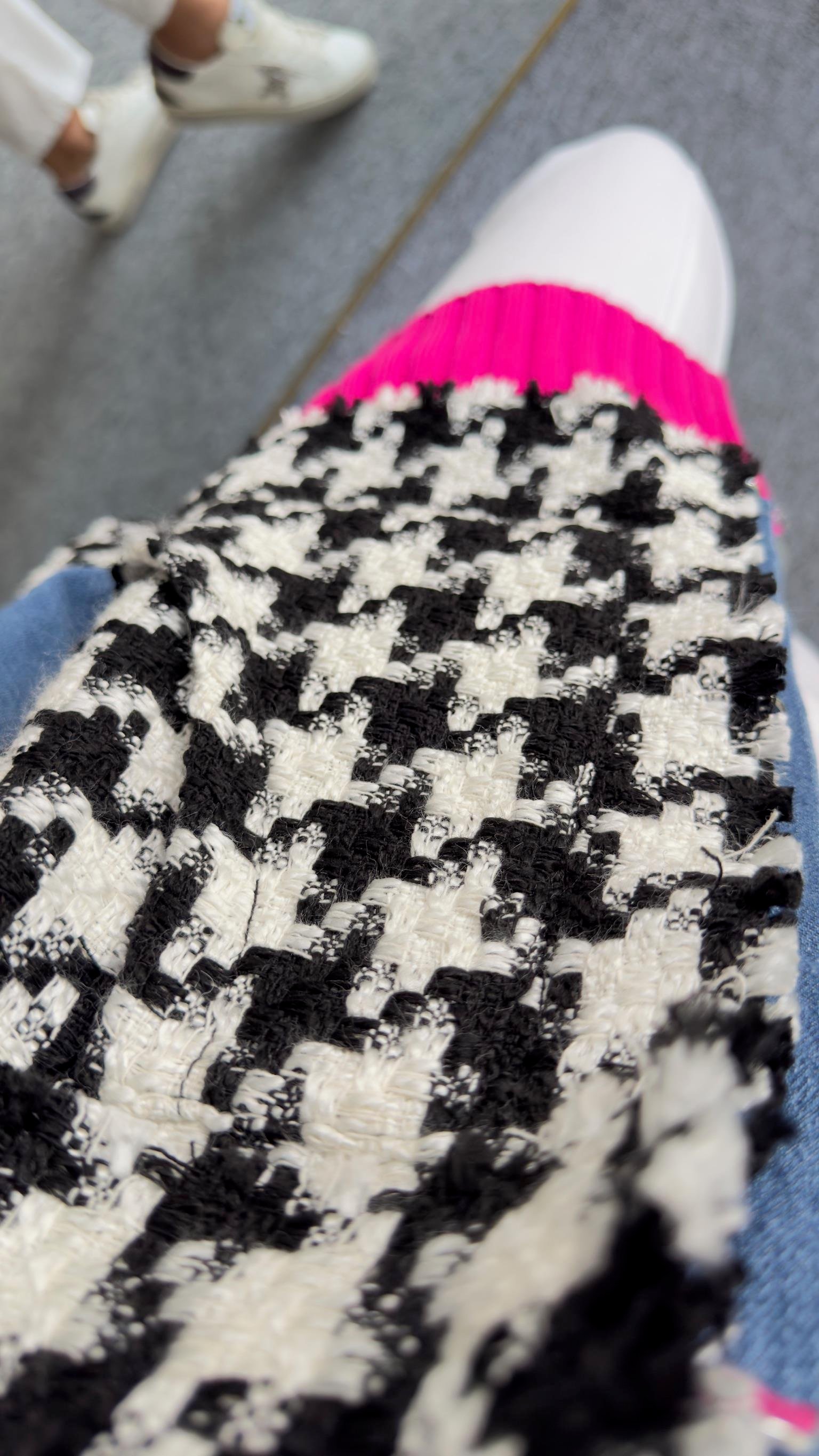 Renkli Triko Detaylı Tasarım Jean Ceket