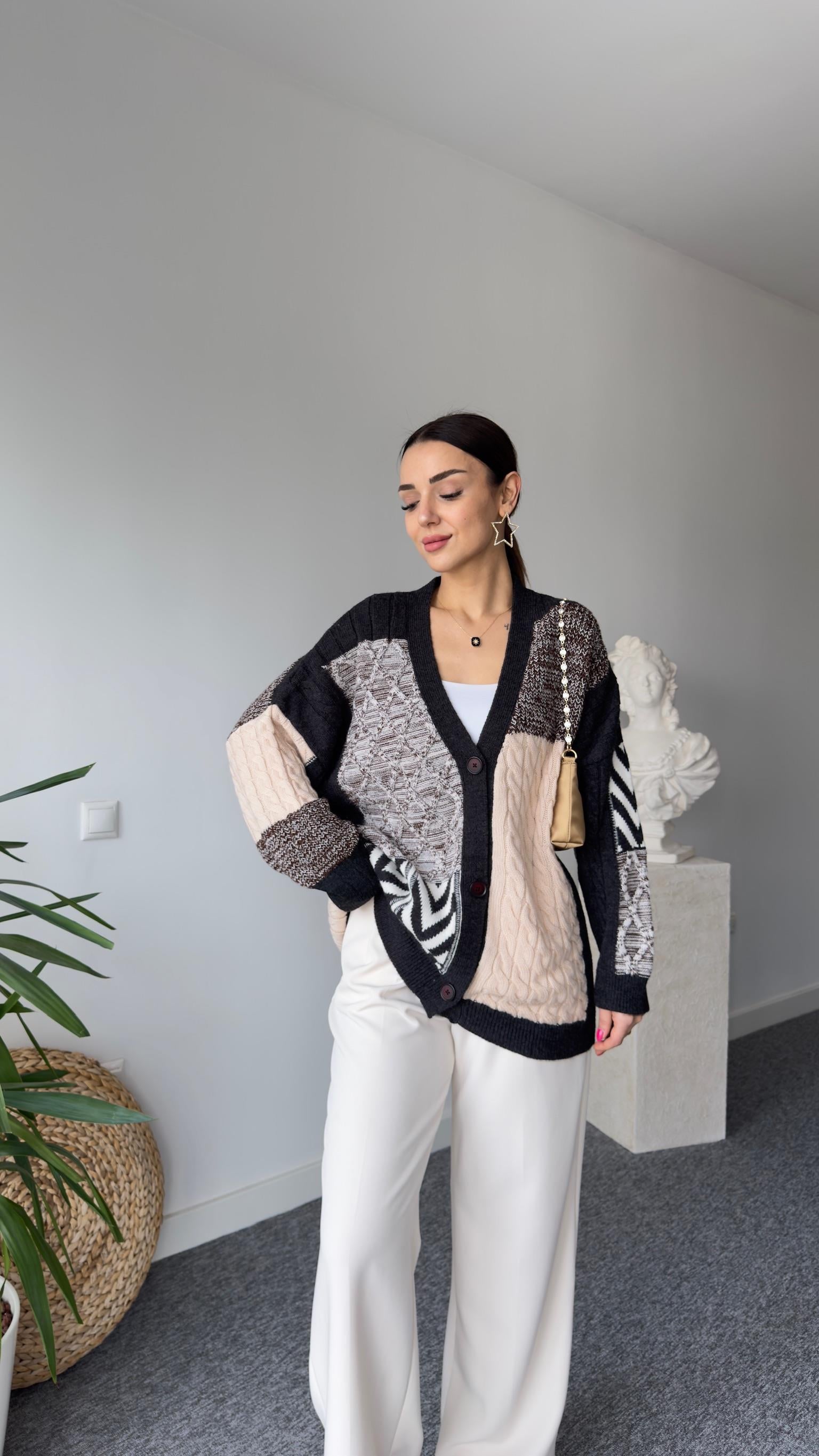 Patchwork Renk Geçişli Triko Hırka