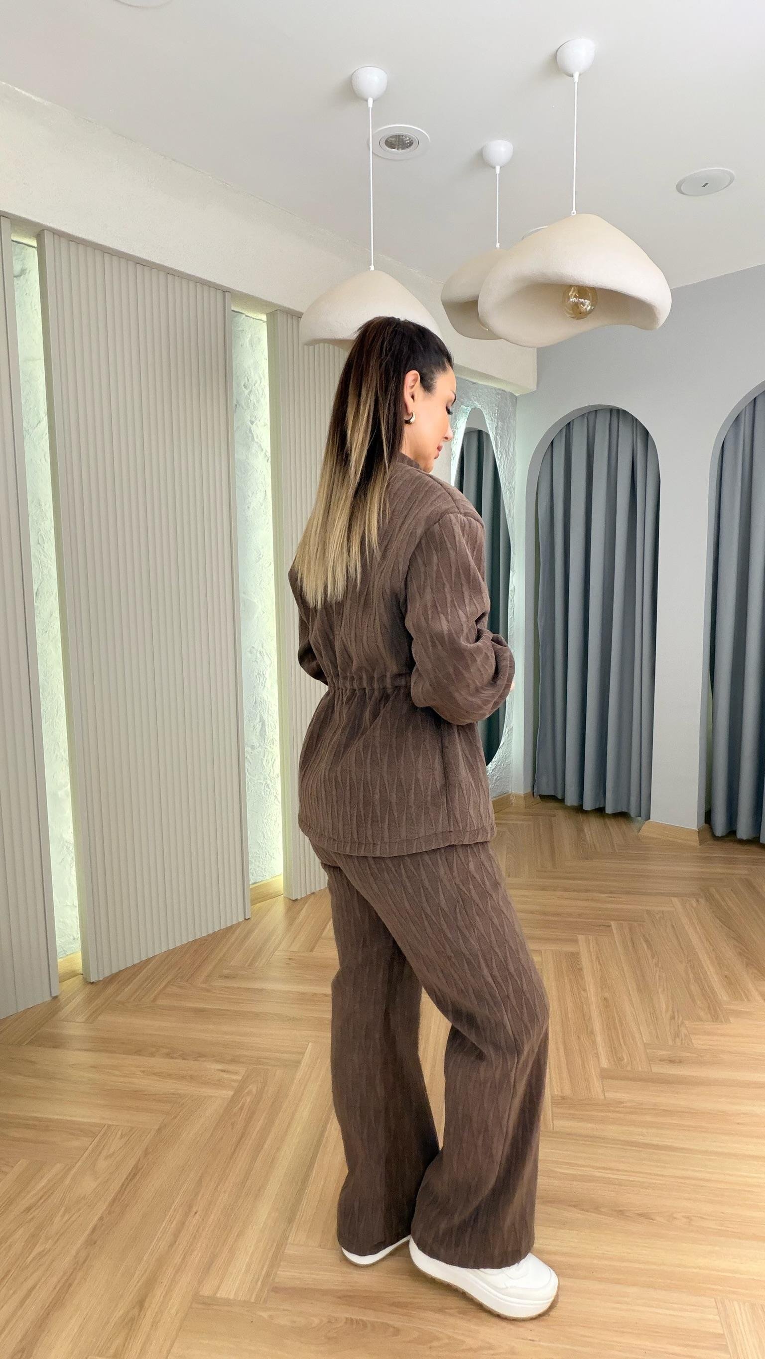 Kahve Nisi İçi Polarlı Sweat Takım