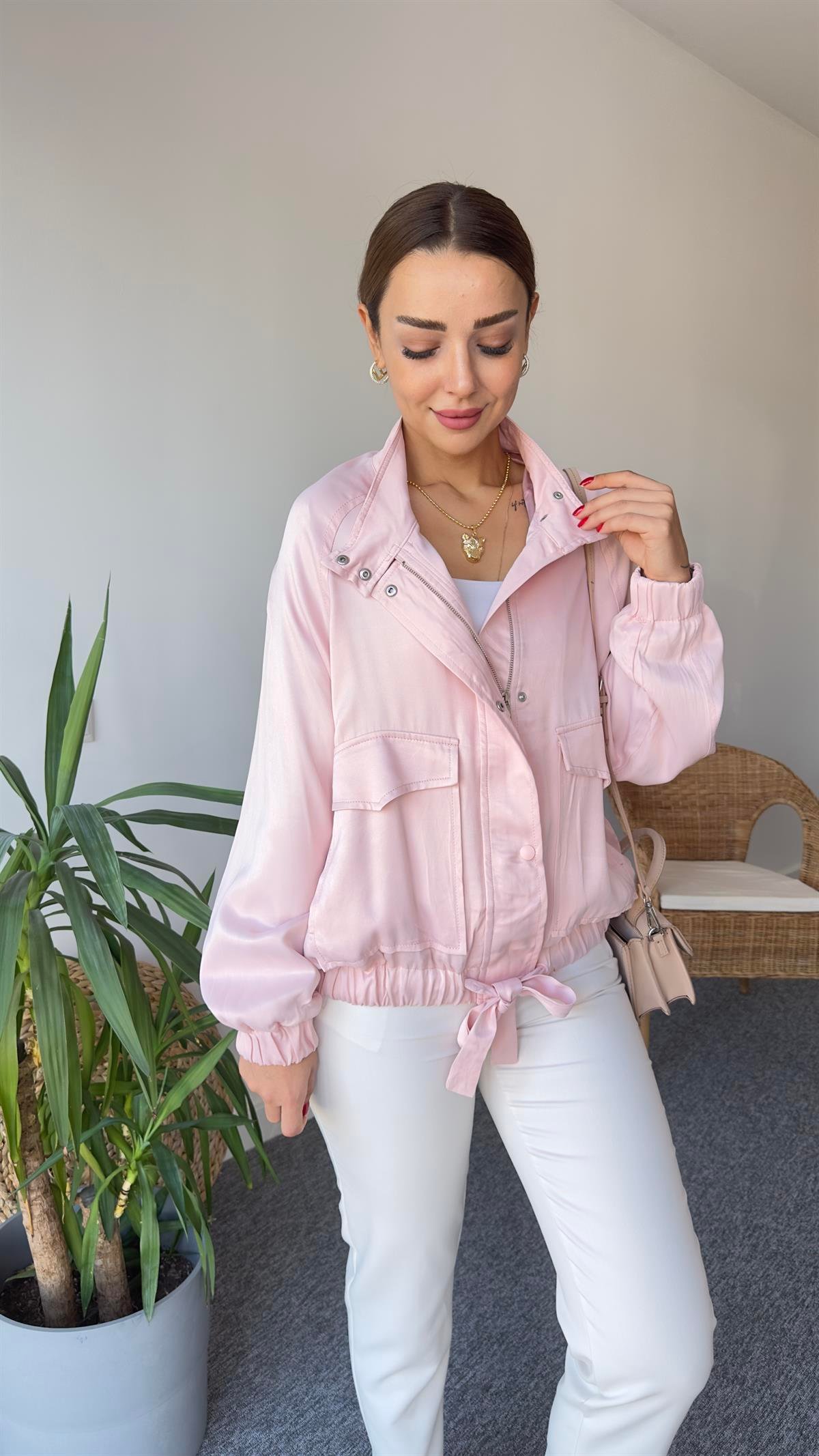 Saten Zra Model Pudra Bomber Ceket