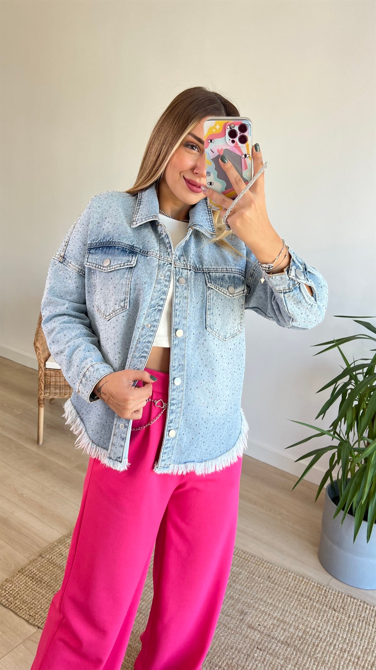 Zara Model Taş Detaylı Jean Ceket