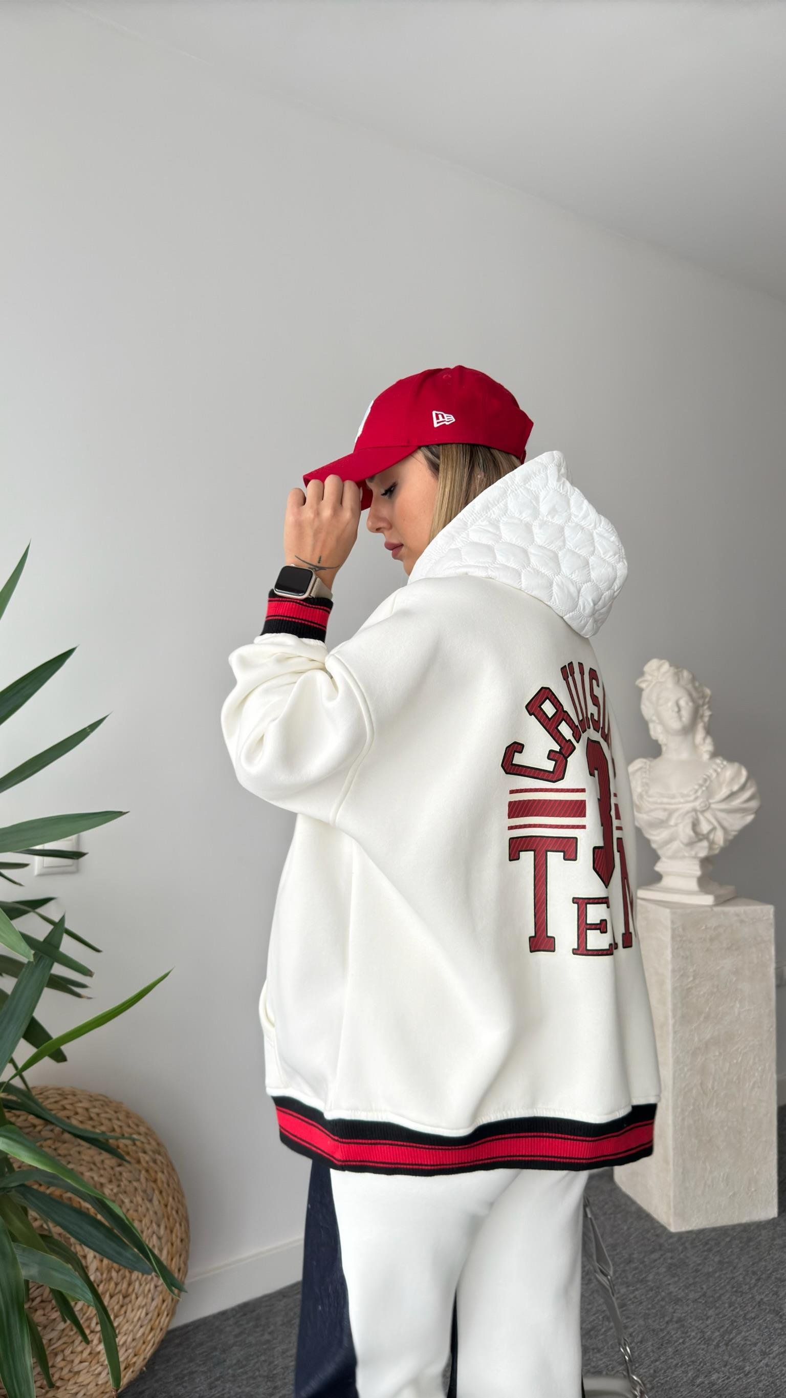 Eddy Yazılı Kapitone Kapüşonlu Beyaz Sweatshirt