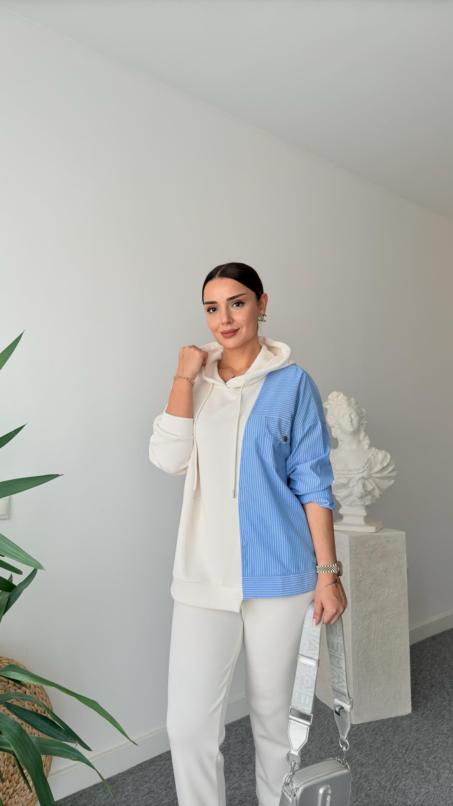 Quale Taşlı Poplin Garnili Modal Sweat