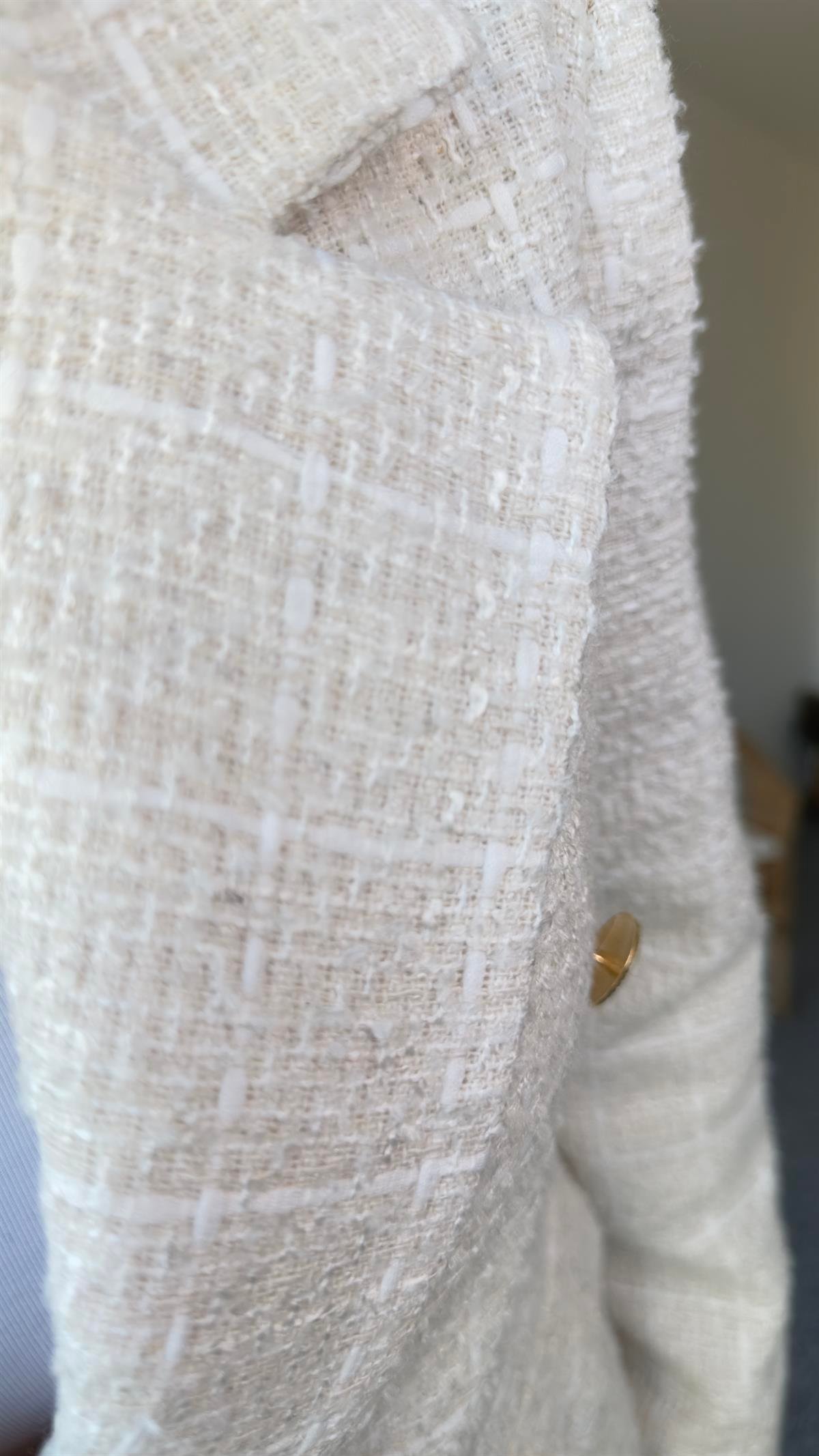 Gold Düğme Ekru Tüvit Blazer Ceket